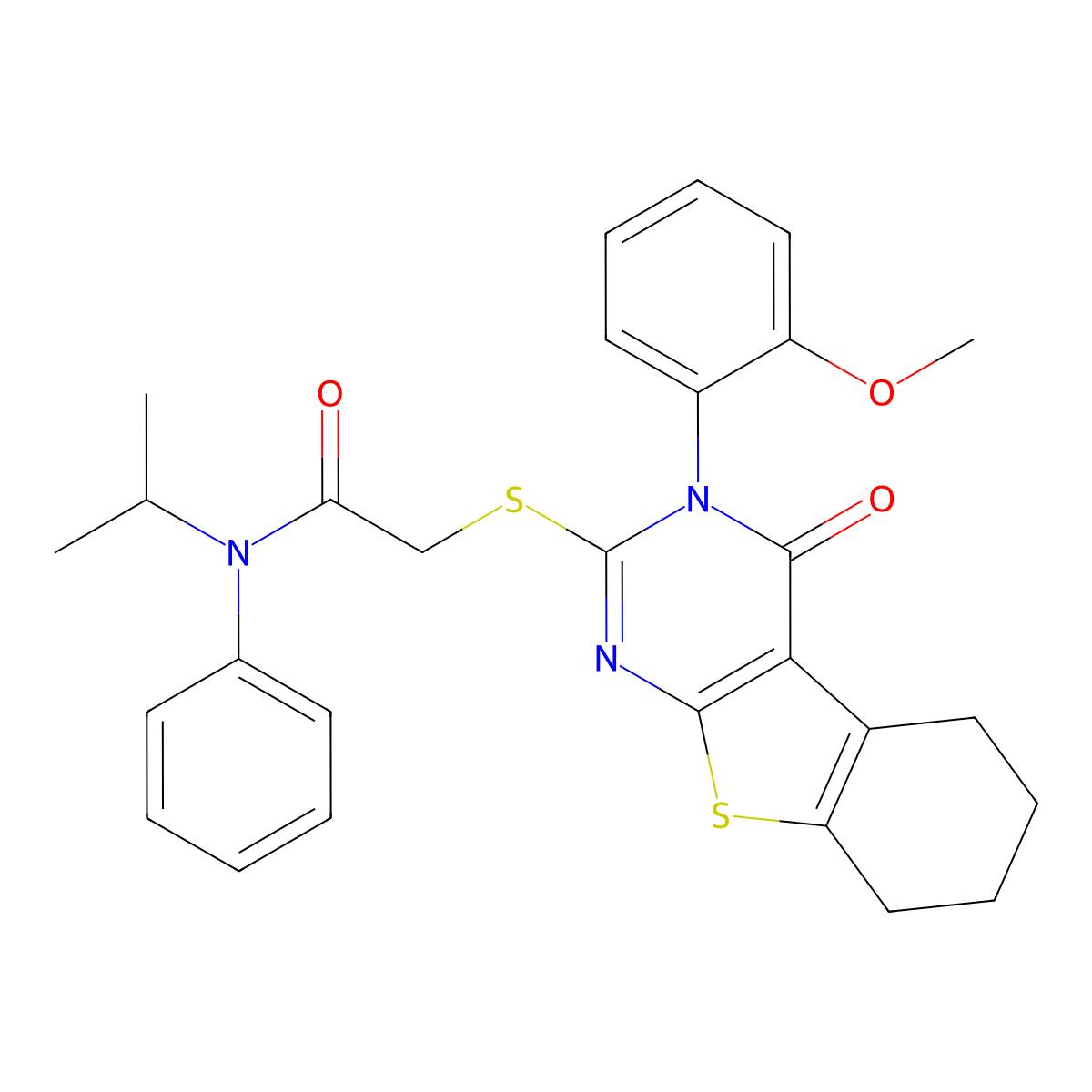 2-[[3-(2-methoxyphenyl)-4-oxo-5,6,7,8-tetrahydro-[1]benzothiolo[2,3-d]pyrimidin-2-yl]sulfanyl]-N-phenyl-N-propan-2-ylacetamide molecular structure, CAS 380342-31-4