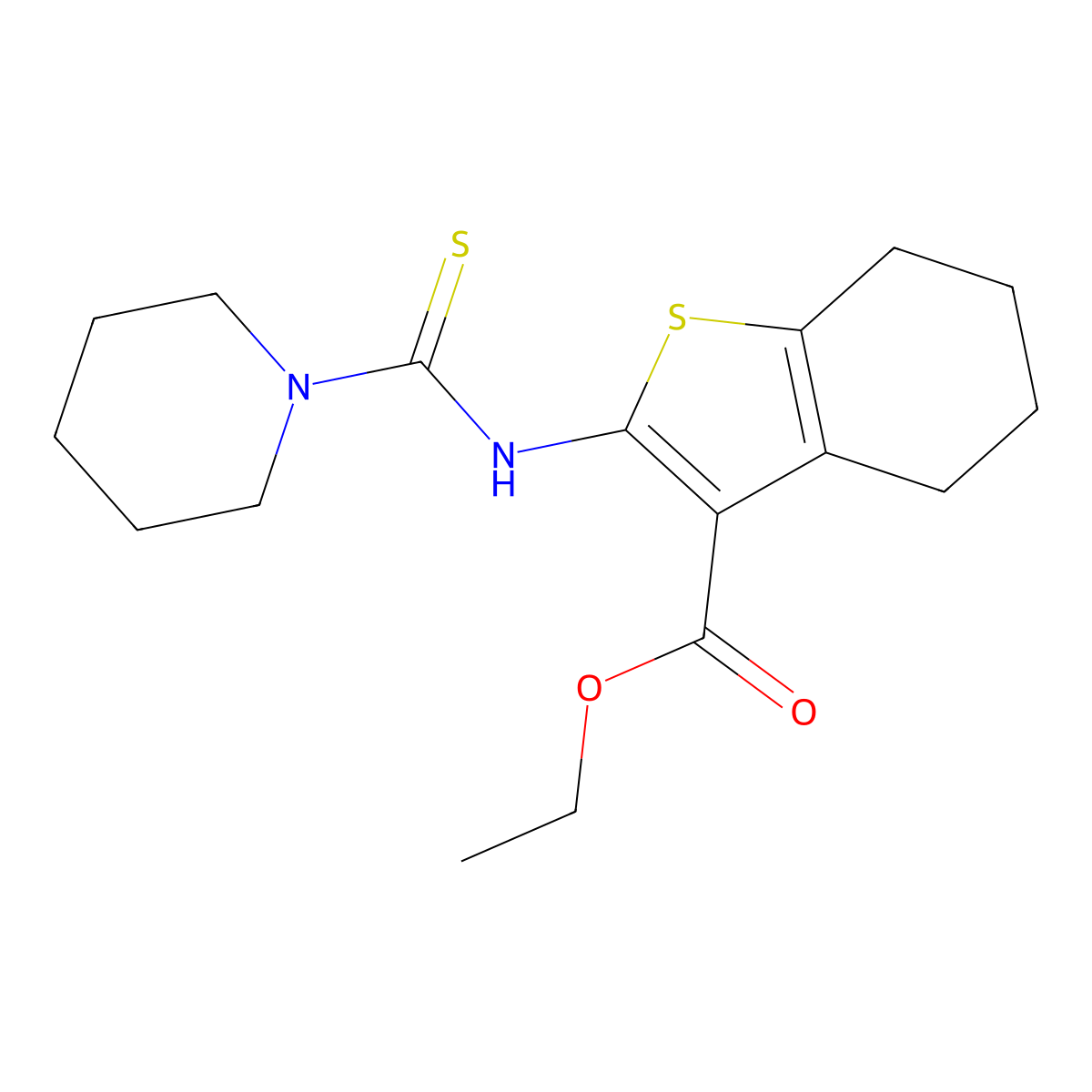 Ethyl 2-(piperidine-1-carbothioylamino)-4,5,6,7-tetrahydro-1-benzothiophene-3-carboxylate molecular structure, CAS 380342-37-0
