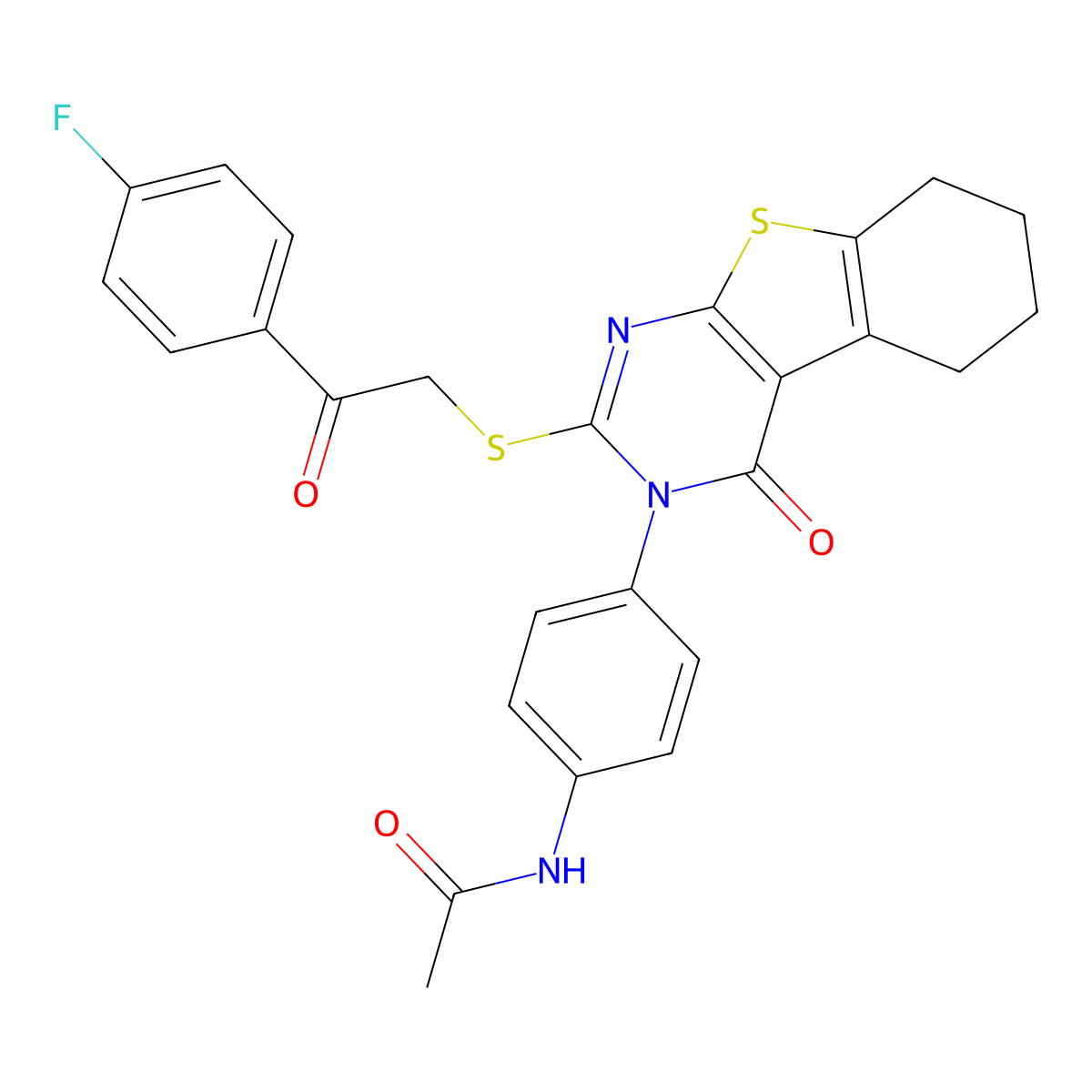 N-[4-[2-[2-(4-fluorophenyl)-2-oxoethyl]sulfanyl-4-oxo-5,6,7,8-tetrahydro-[1]benzothiolo[2,3-d]pyrimidin-3-yl]phenyl]acetamide molecular structure, CAS 380342-89-2