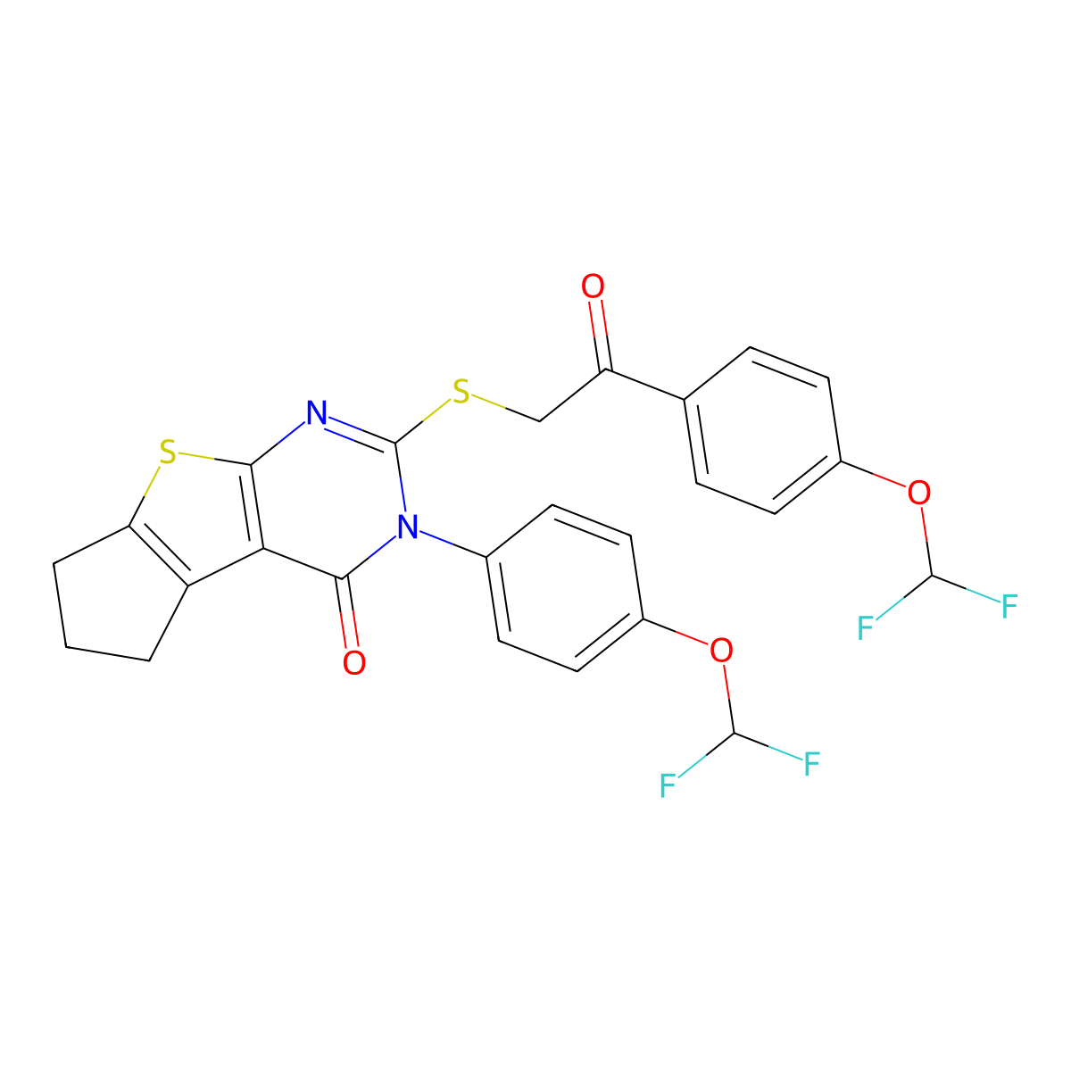 11-[4-(Difluoromethoxy)phenyl]-10-({2-[4-(difluoromethoxy)phenyl]-2-oxoethyl}sulfanyl)-7-thia-9,11-diazatricyclo[6.4.0.0^{2,6}]dodeca-1(8),2(6),9-trien-12-one molecular structure, CAS 380342-99-4