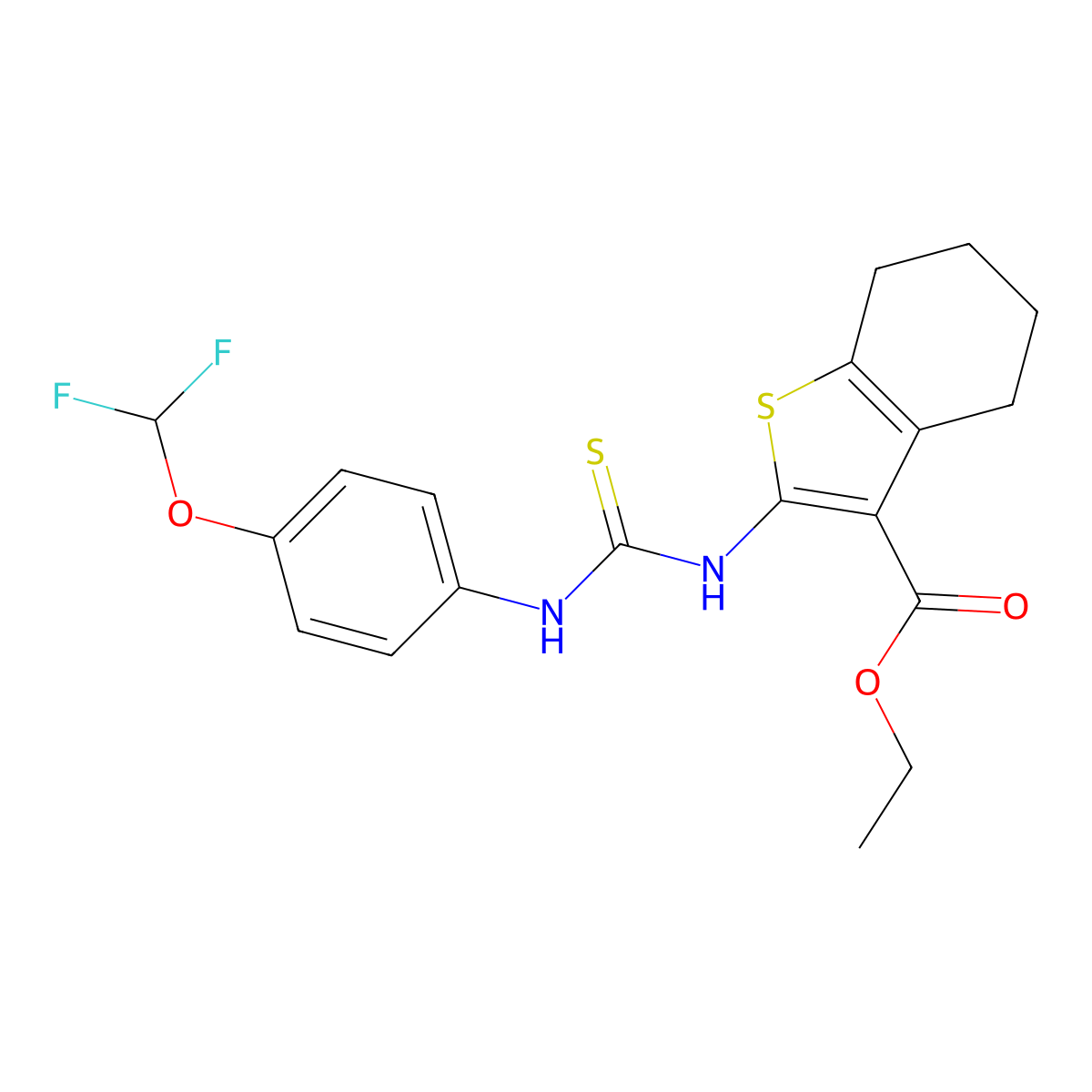 Ethyl 2-(3-(4-(difluoromethoxy)phenyl)thioureido)-4,5,6,7-tetrahydrobenzo[b]thiophene-3-carboxylate molecular structure, CAS 380343-29-3