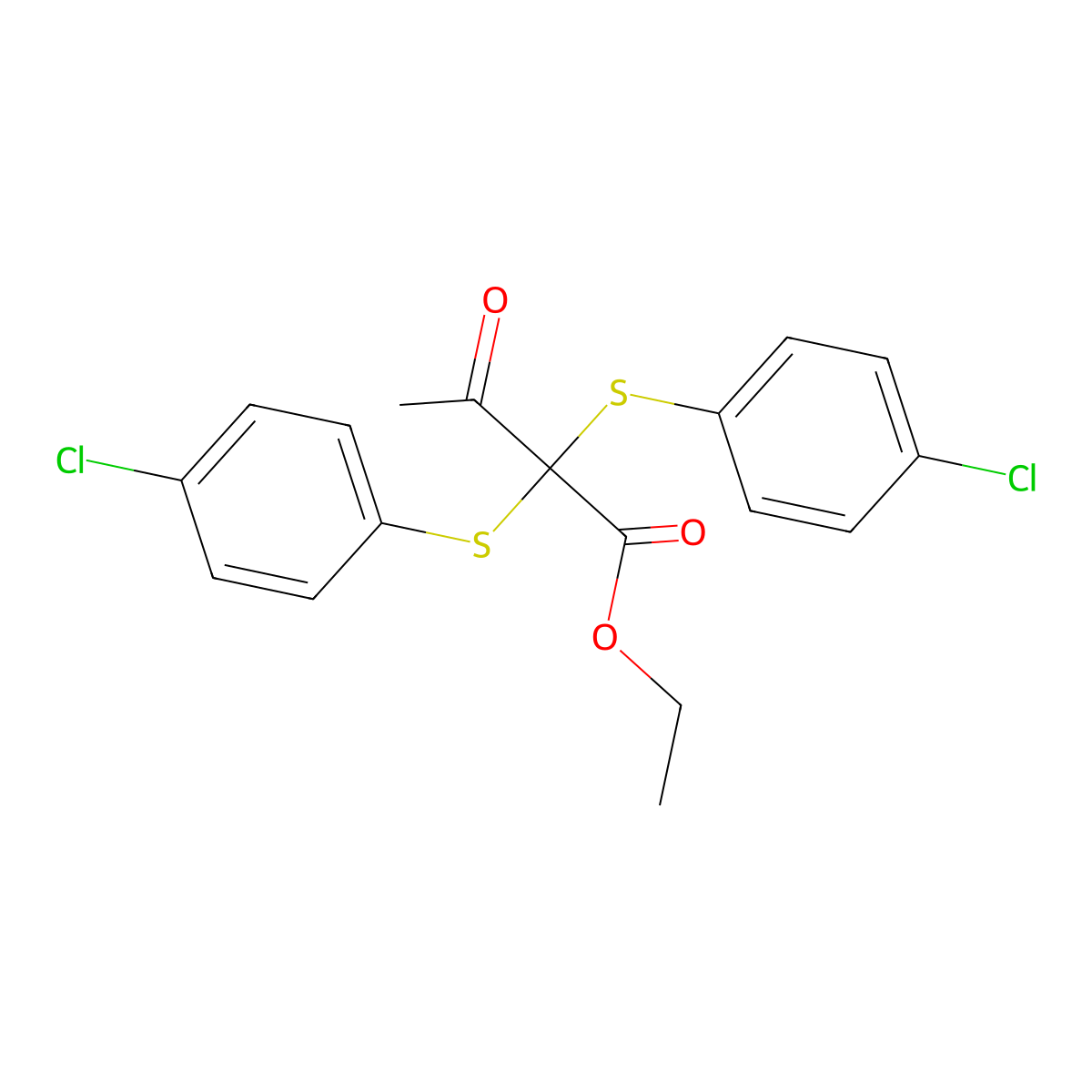 Ethyl 2,2-bis((4-chlorophenyl)thio)-3-oxobutanoate molecular structure, CAS 380344-03-6