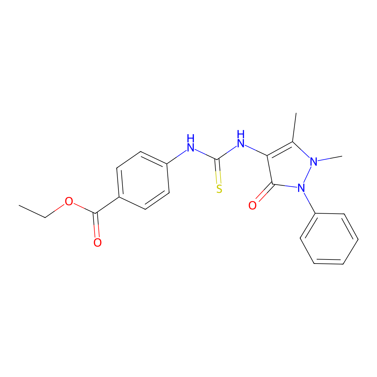 Ethyl 4-[(1,5-dimethyl-3-oxo-2-phenylpyrazol-4-yl)carbamothioylamino]benzoate molecular structure, CAS 380344-22-9