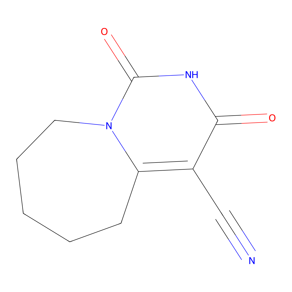 1,3-dioxo-1H,2H,3H,5H,6H,7H,8H,9H-pyrimido[1,6-a]azepine-4-carbonitrile molecular structure, CAS 380344-28-5