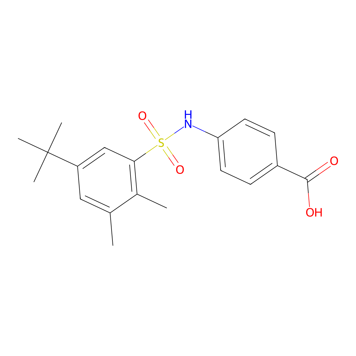 4-(5-Tert-butyl-2,3-dimethylbenzenesulfonamido)benzoic acid molecular structure, CAS 380344-35-4