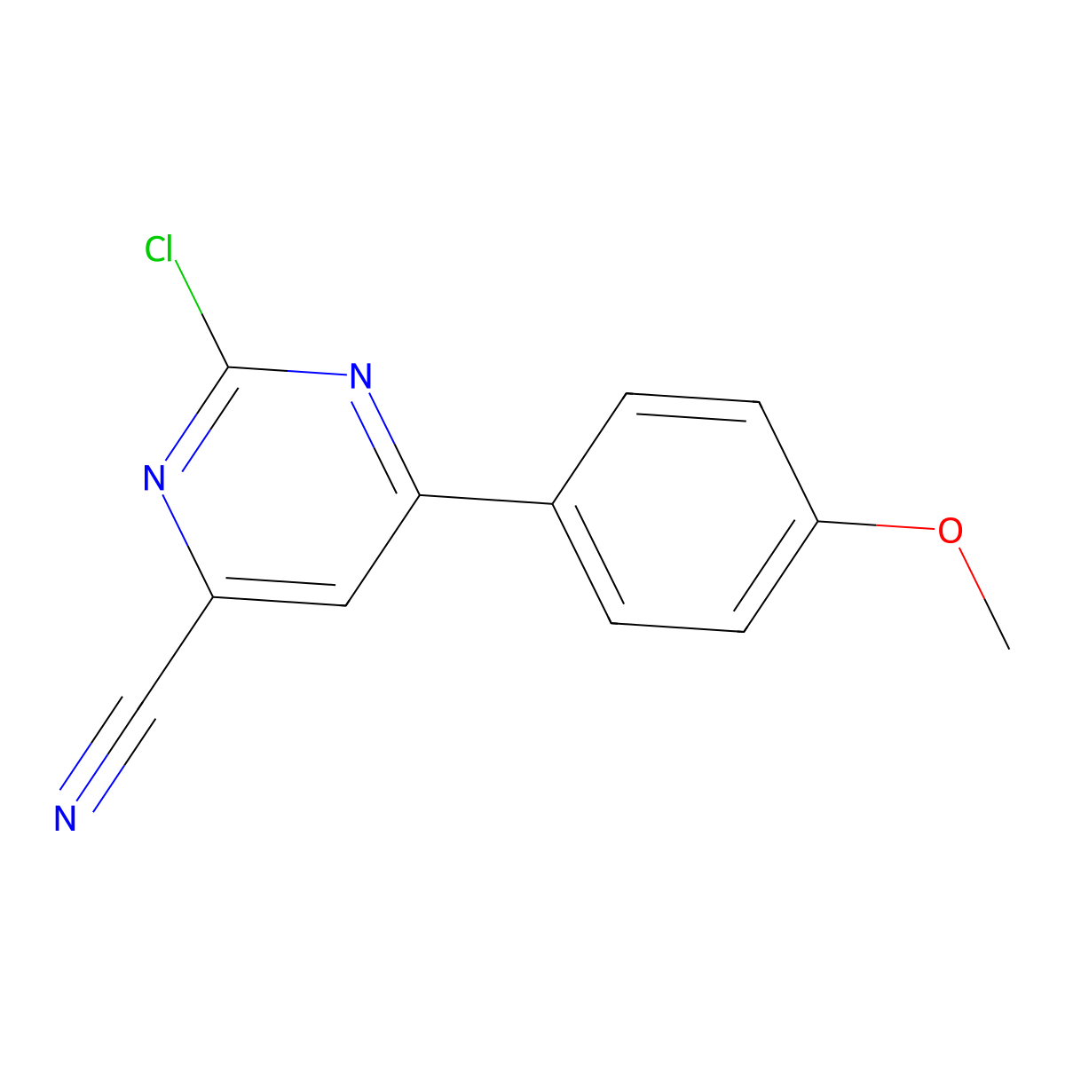 2-Chloro-6-(4-methoxyphenyl)pyrimidine-4-carbonitrile molecular structure, CAS 380344-49-0