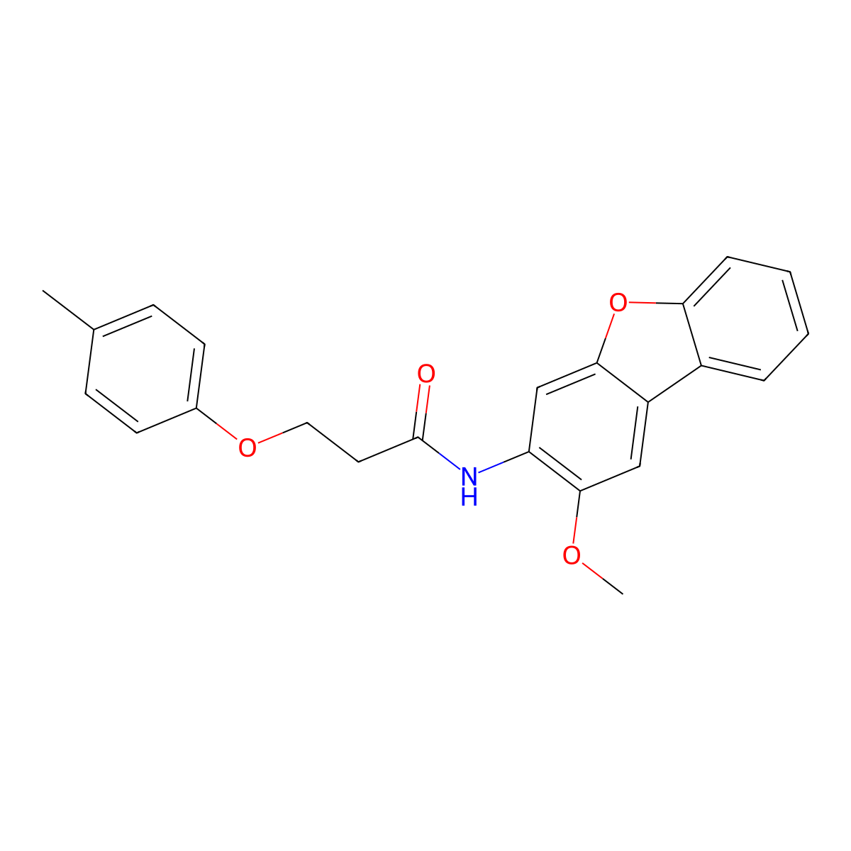 N-(2-methoxydibenzofuran-3-yl)-3-(4-methylphenoxy)propanamide molecular structure, CAS 380344-52-5