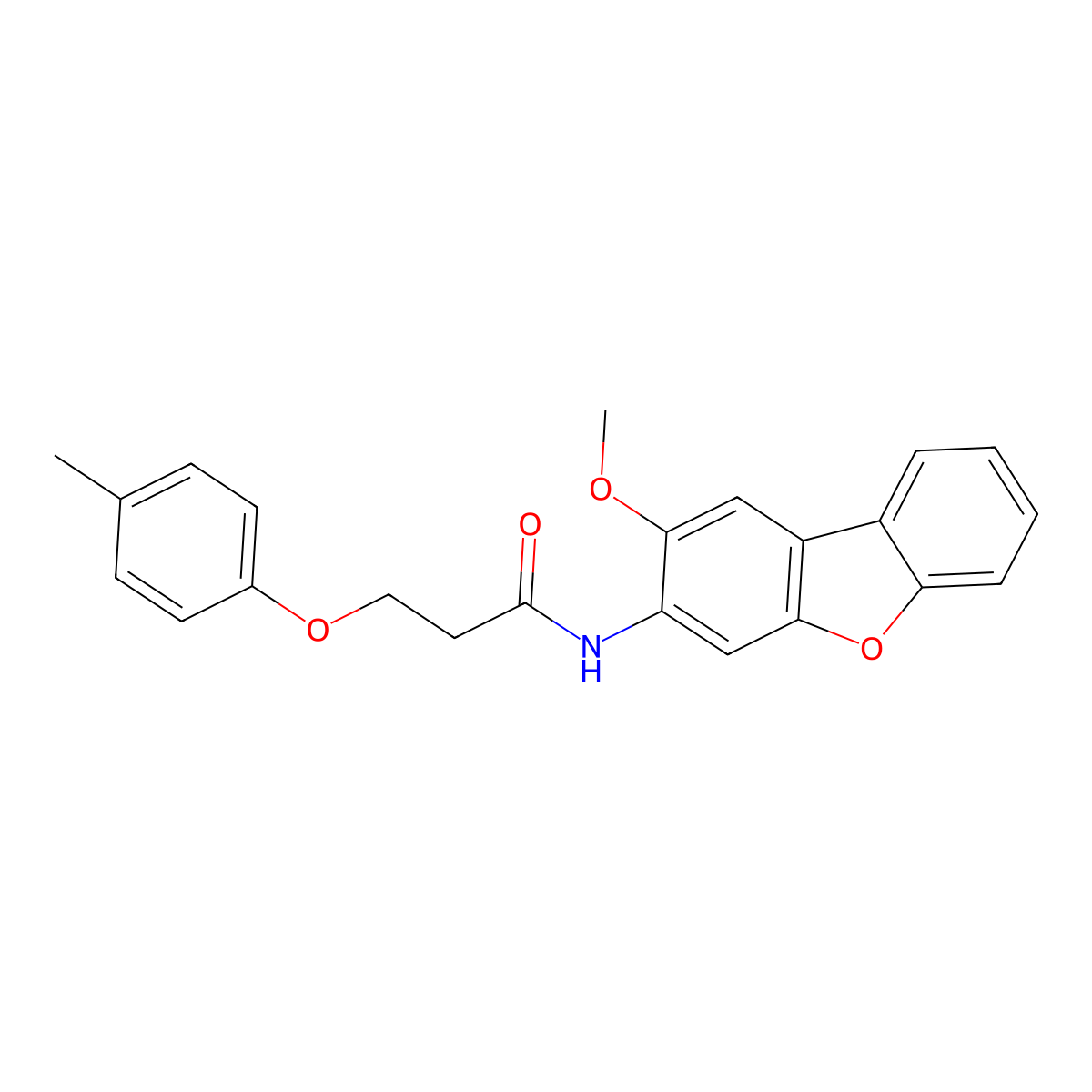N-(2-methoxydibenzofuran-3-yl)-3-(4-methylphenoxy)propanamide molecular structure, CAS 380344-52-5