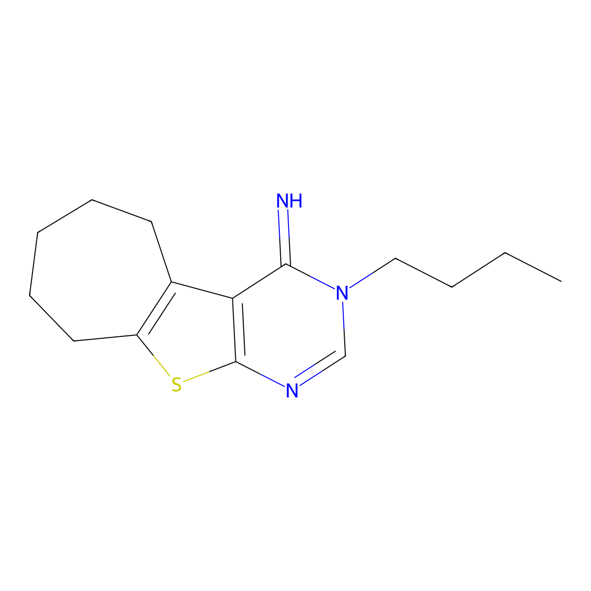 3-butyl-3,5,6,7,8,9-hexahydro-4H-cyclohepta[4,5]thieno[2,3-d]pyrimidin-4-imine molecular structure, CAS 380344-63-8
