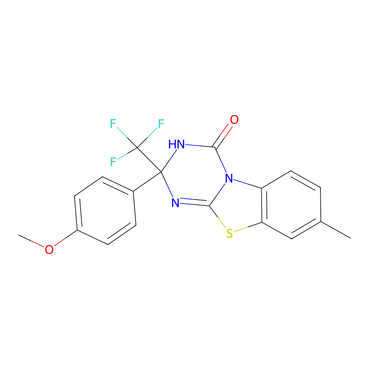 11-(4-Methoxyphenyl)-5-methyl-11-(trifluoromethyl)-8-thia-1,10,12-triazatricyclo[7.4.0.0^{2,7}]trideca-2(7),3,5,9-tetraen-13-one molecular structure, CAS 380347-21-7