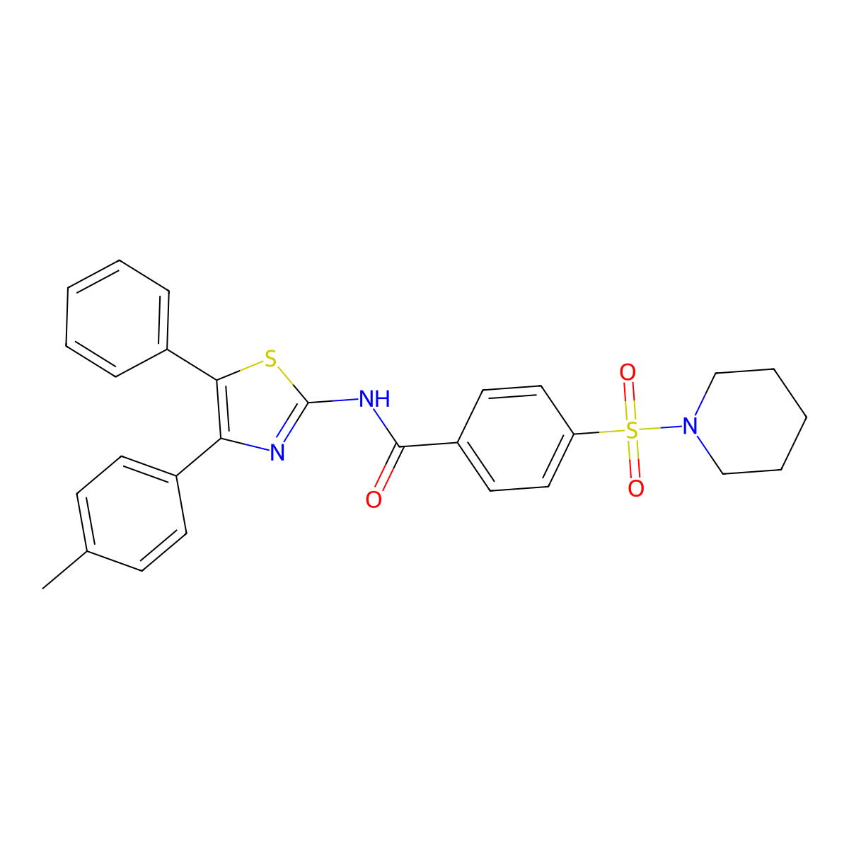 N-(5-phenyl-4-(p-tolyl)thiazol-2-yl)-4-(piperidin-1-ylsulfonyl)benzamide molecular structure, CAS 380347-38-6
