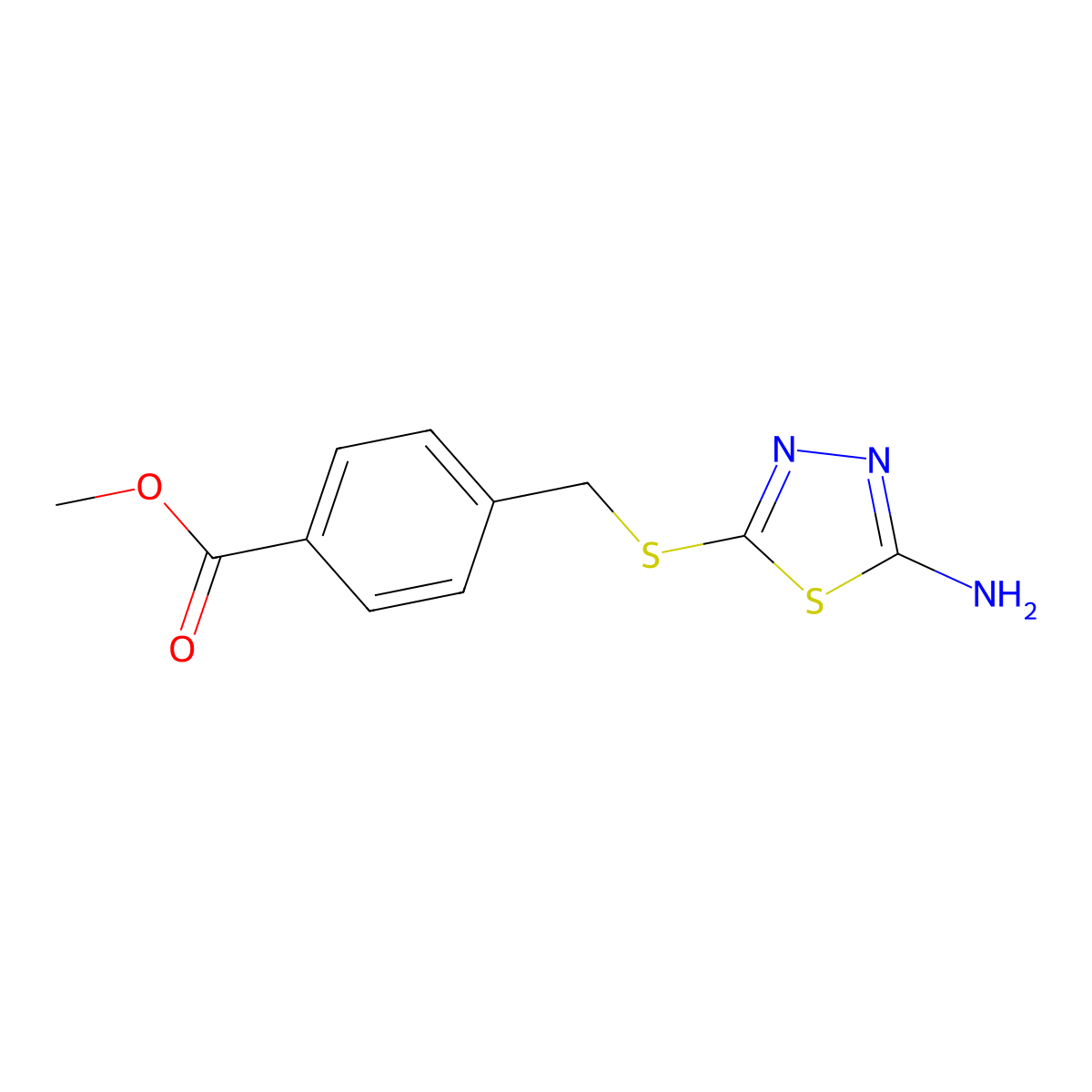 Methyl 4-{[(5-amino-1,3,4-thiadiazol-2-yl)sulfanyl]methyl}benzoate molecular structure, CAS 380347-82-0