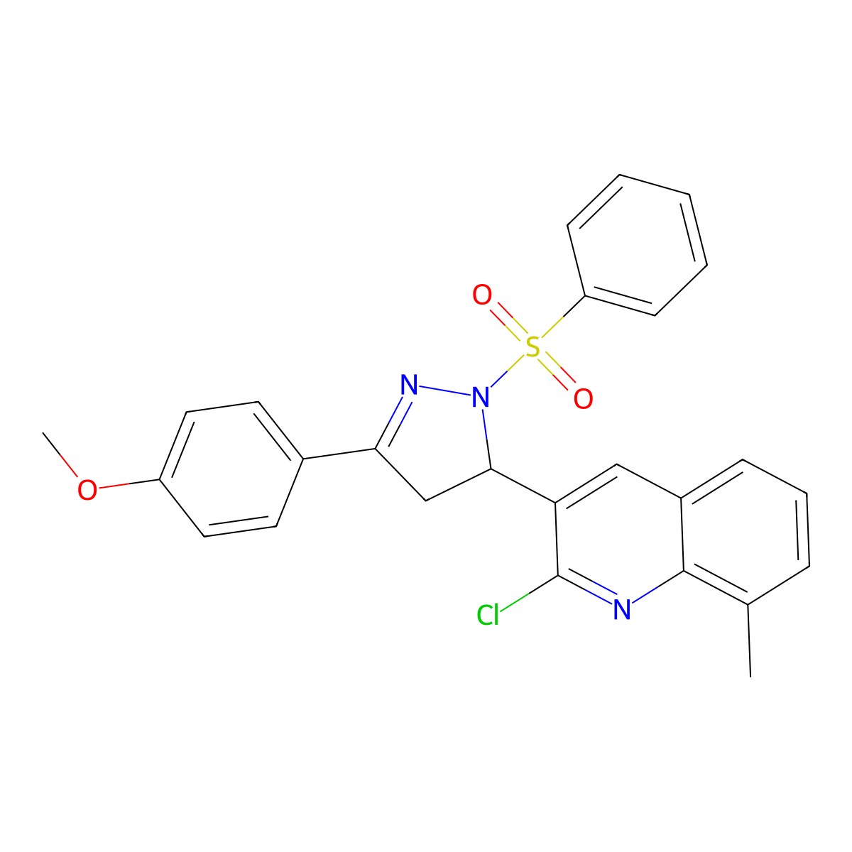 3-[1-(benzenesulfonyl)-3-(4-methoxyphenyl)-4,5-dihydro-1H-pyrazol-5-yl]-2-chloro-8-methylquinoline molecular structure, CAS 380351-33-7