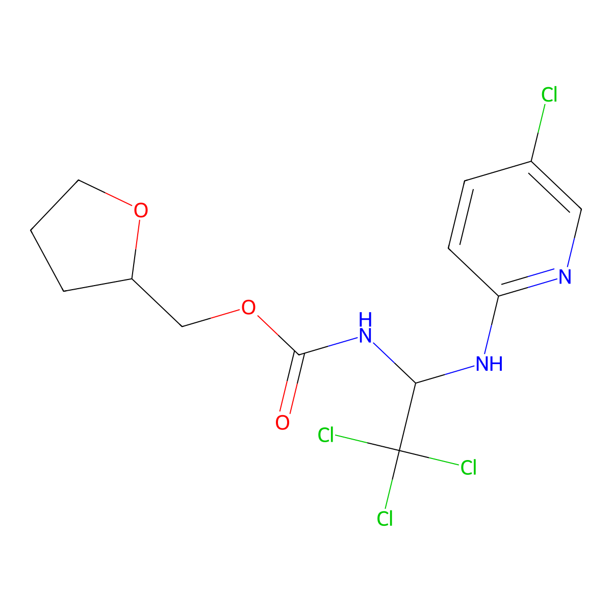 (Tetrahydrofuran-2-yl)methyl (2,2,2-trichloro-1-((5-chloropyridin-2-yl)amino)ethyl)carbamate molecular structure, CAS 380351-60-0