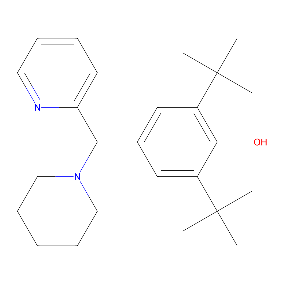 2,6-Di-tert-butyl-4-(piperidin-1-yl(pyridin-2-yl)methyl)phenol molecular structure, CAS 380351-81-5