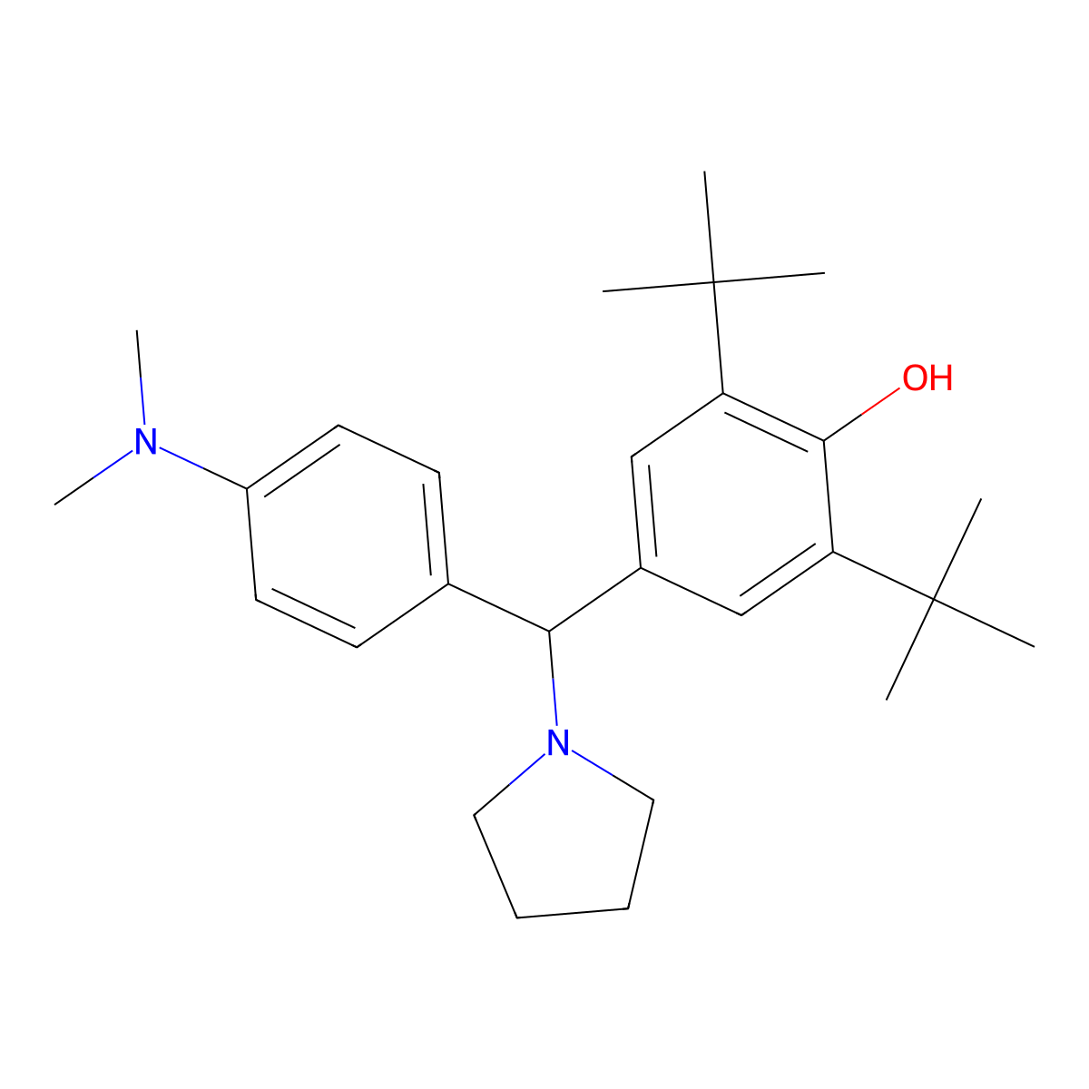 2,6-Di-tert-butyl-4-((4-(dimethylamino)phenyl)(pyrrolidin-1-yl)methyl)phenol molecular structure, CAS 380351-83-7