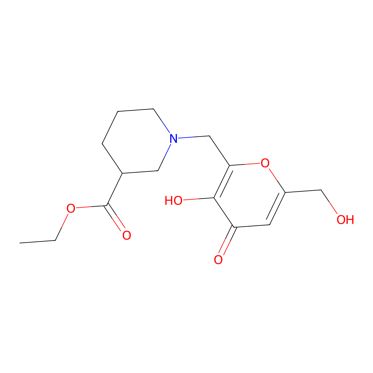 ethyl 1-{[3-hydroxy-6-(hydroxymethyl)-4-oxo-4H-pyran-2-yl]methyl}piperidine-3-carboxylate molecular structure, CAS 380351-85-9