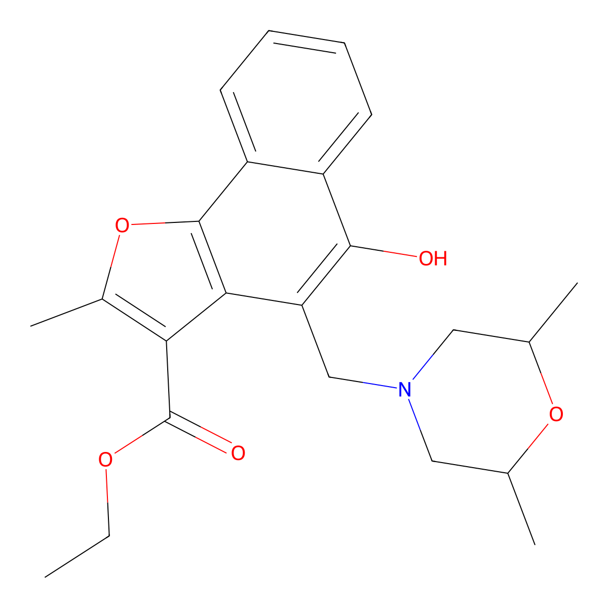 Ethyl 4-[(2,6-dimethylmorpholin-4-yl)methyl]-5-hydroxy-2-methylnaphtho[1,2-b]furan-3-carboxylate molecular structure, CAS 380351-87-1