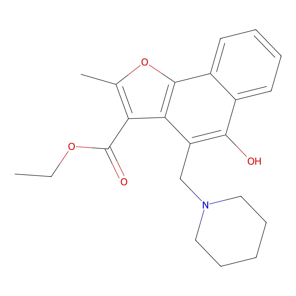 Ethyl 5-hydroxy-2-methyl-4-(1-piperidinylmethyl)naphtho[1,2-b]furan-3-carboxylate molecular structure, CAS 380352-37-4
