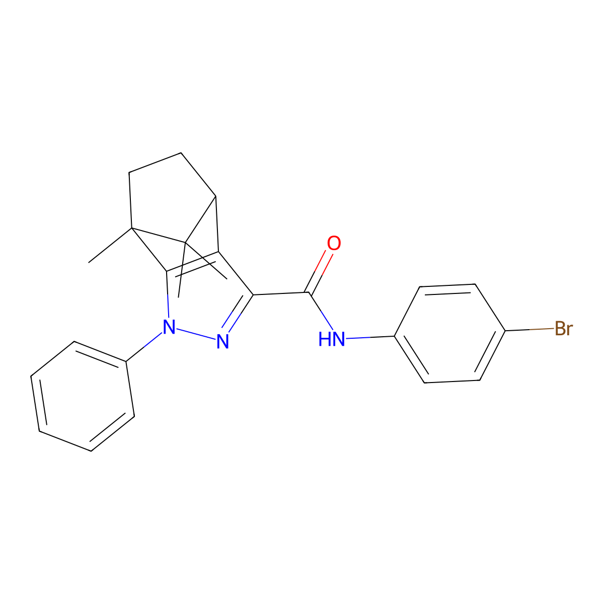 N-(4-bromophenyl)-1,10,10-trimethyl-3-phenyl-3,4-diazatricyclo[5.2.1.0^{2,6}]deca-2(6),4-diene-5-carboxamide molecular structure, CAS 380352-60-3