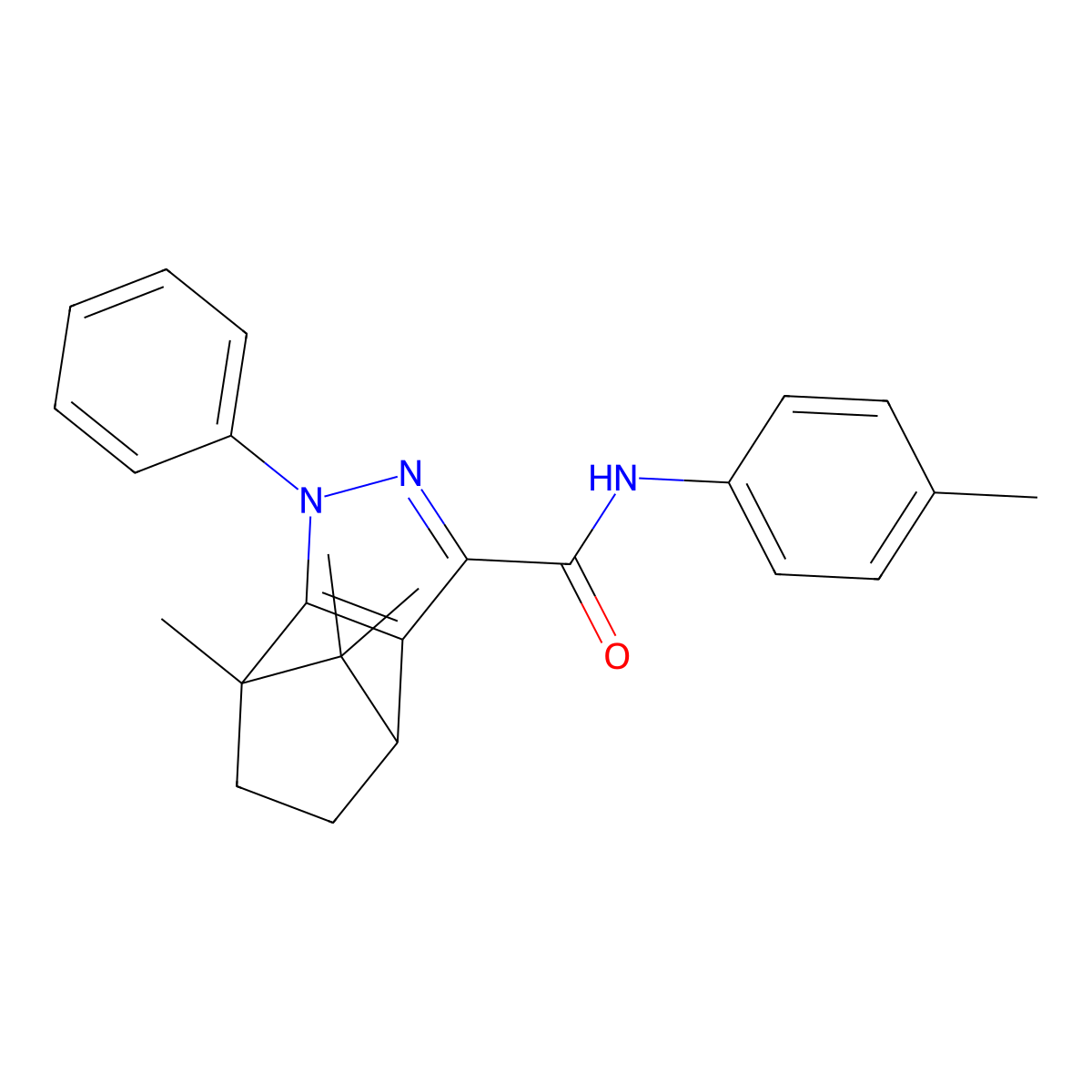1,10,10-trimethyl-N-(4-methylphenyl)-3-phenyl-3,4-diazatricyclo[5.2.1.0^{2,6}]deca-2(6),4-diene-5-carboxamide molecular structure, CAS 380352-61-4