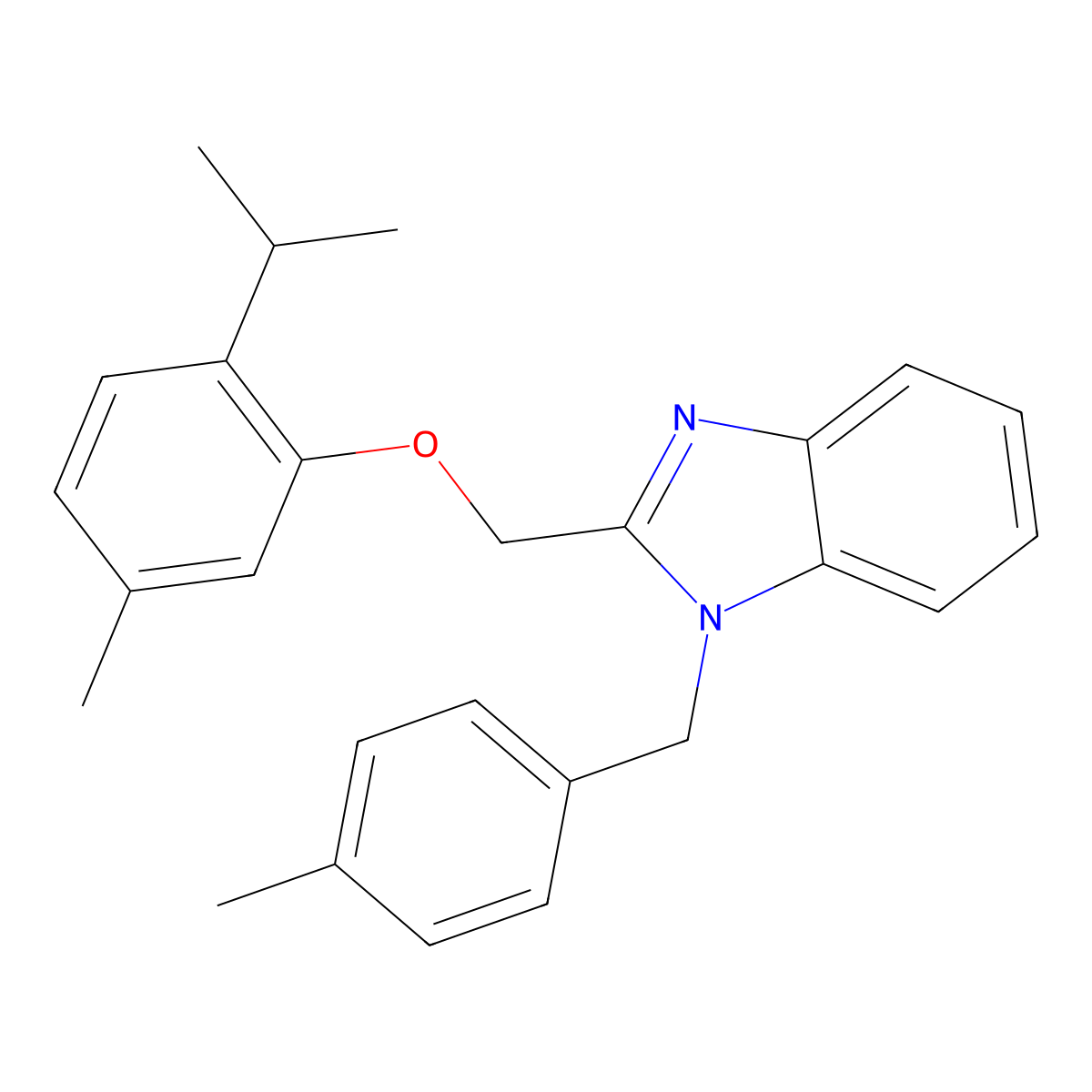 1-[(4-Methylphenyl)methyl]-2-[(5-methyl-2-propan-2-ylphenoxy)methyl]benzimidazole molecular structure, CAS 380352-62-5