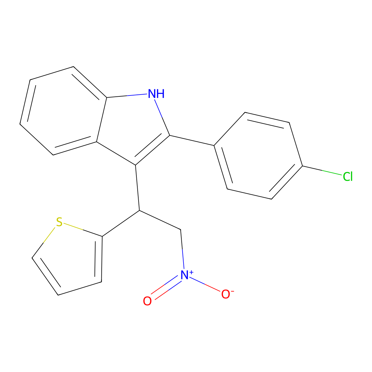 2-(4-chlorophenyl)-3-[2-nitro-1-(thiophen-2-yl)ethyl]-1H-indole molecular structure, CAS 380352-72-7