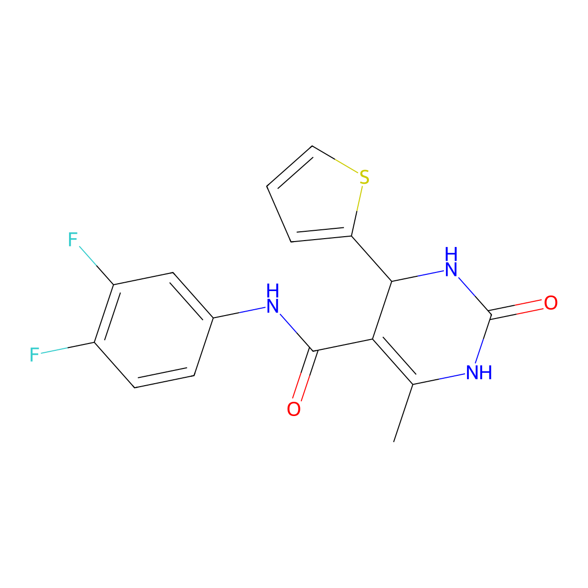 N-(3,4-difluorophenyl)-6-methyl-2-oxo-4-thiophen-2-yl-3,4-dihydro-1H-pyrimidine-5-carboxamide molecular structure, CAS 380352-80-7
