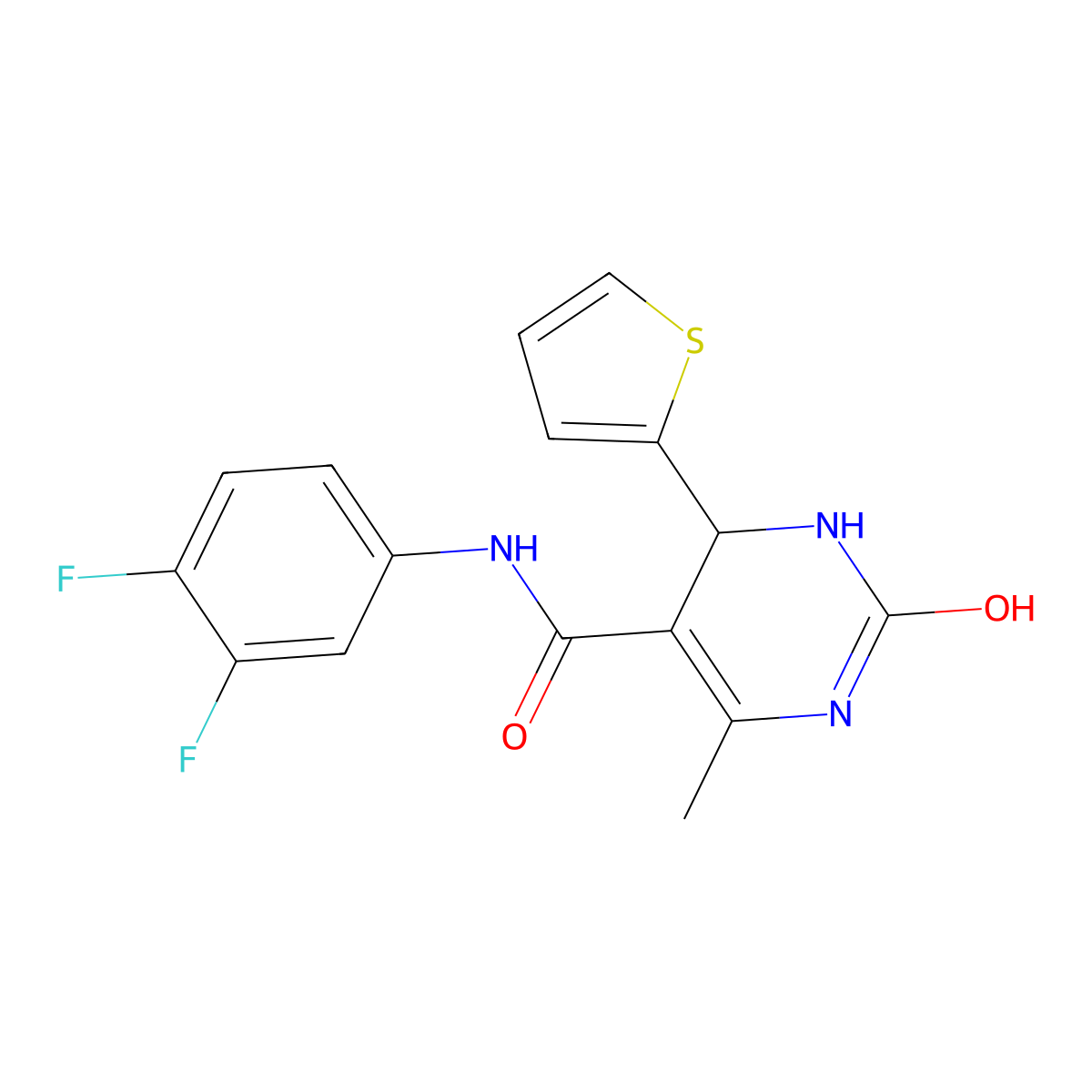 N-(3,4-difluorophenyl)-6-methyl-2-oxo-4-thiophen-2-yl-3,4-dihydro-1H-pyrimidine-5-carboxamide molecular structure, CAS 380352-80-7