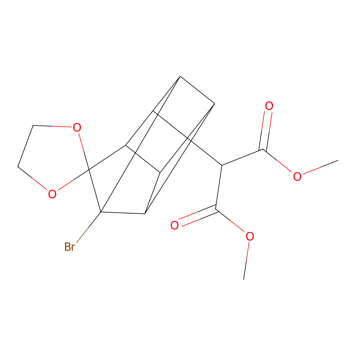 Dimethyl 2-(1-bromospiro{pentacyclo[4.3.0.0~2,5~.0~3,8~.0~4,7~]nonane-9,2'-[1,3]-dioxolane}-4-yl)malonate molecular structure, CAS 38038-89-0