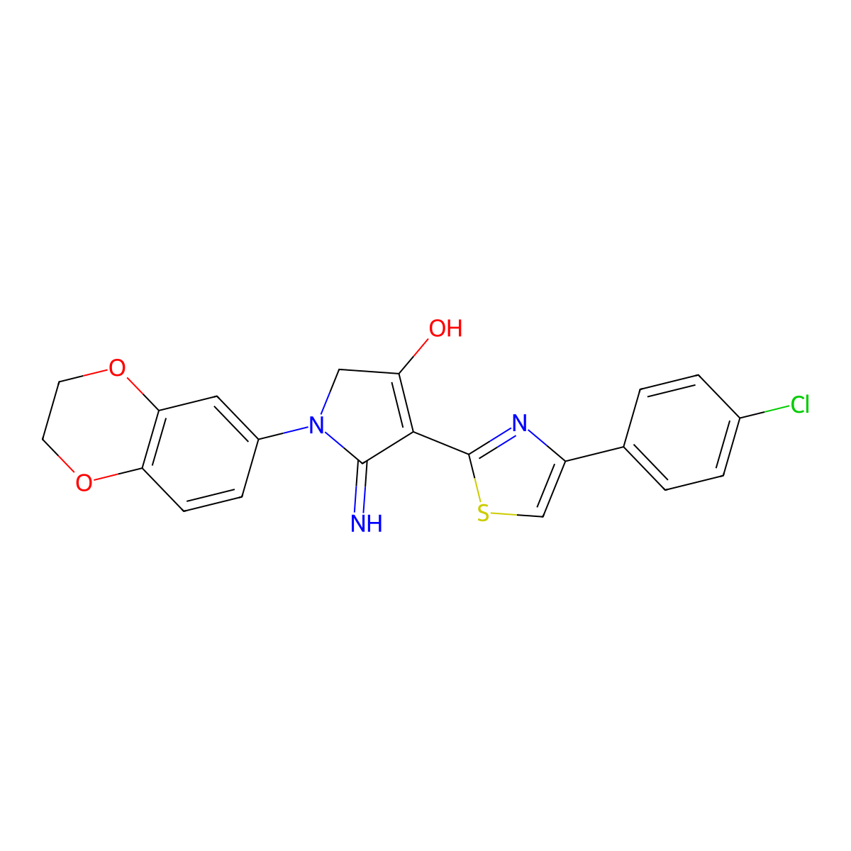 5-amino-4-[4-(4-chlorophenyl)-1,3-thiazol-2-yl]-1-(2,3-dihydro-1,4-benzodioxin-6-yl)-1,2-dihydro-3H-pyrrol-3-one molecular structure, CAS 380387-17-7