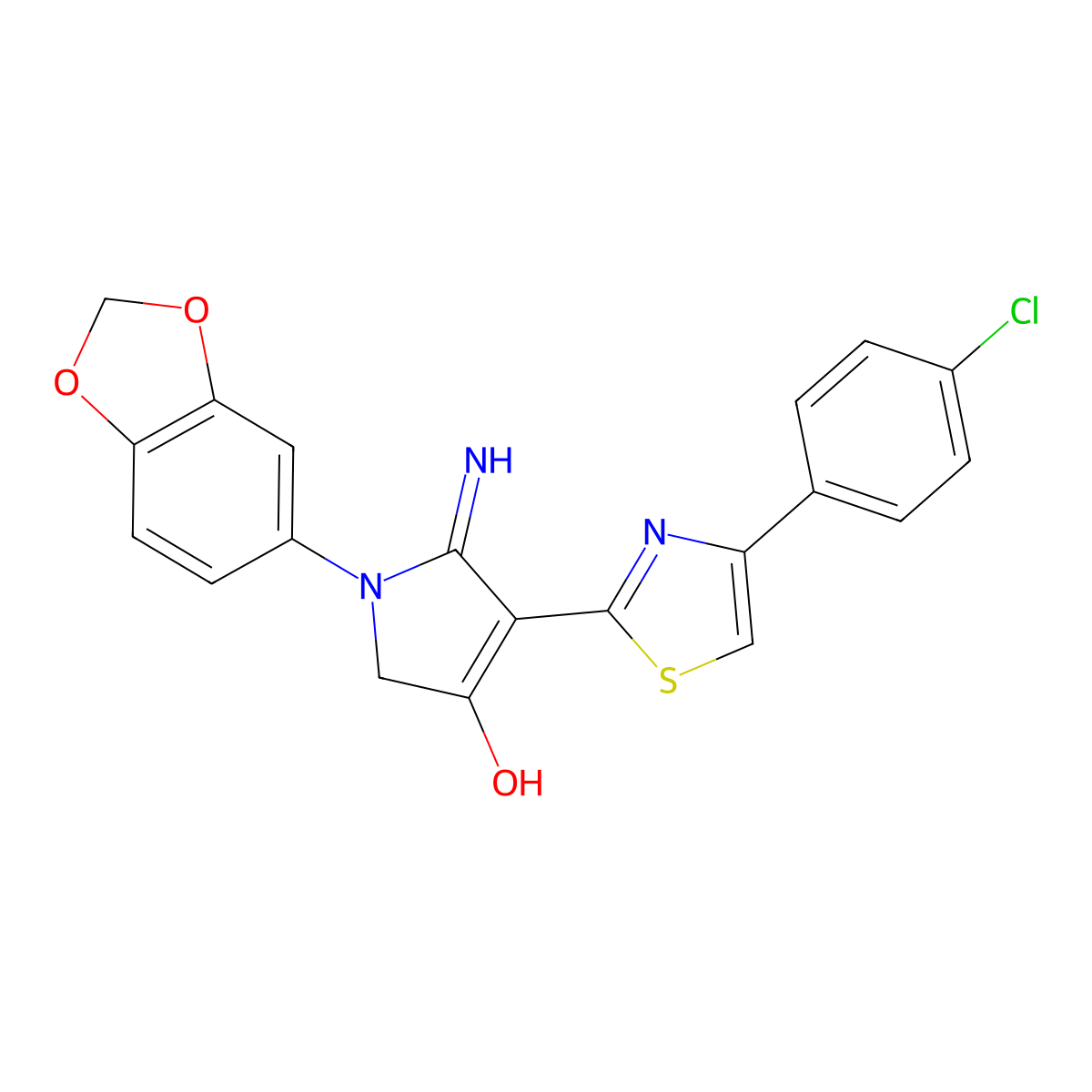 5-amino-1-(1,3-benzodioxol-5-yl)-4-[4-(4-chlorophenyl)-1,3-thiazol-2-yl]-1,2-dihydro-3H-pyrrol-3-one molecular structure, CAS 380387-76-8