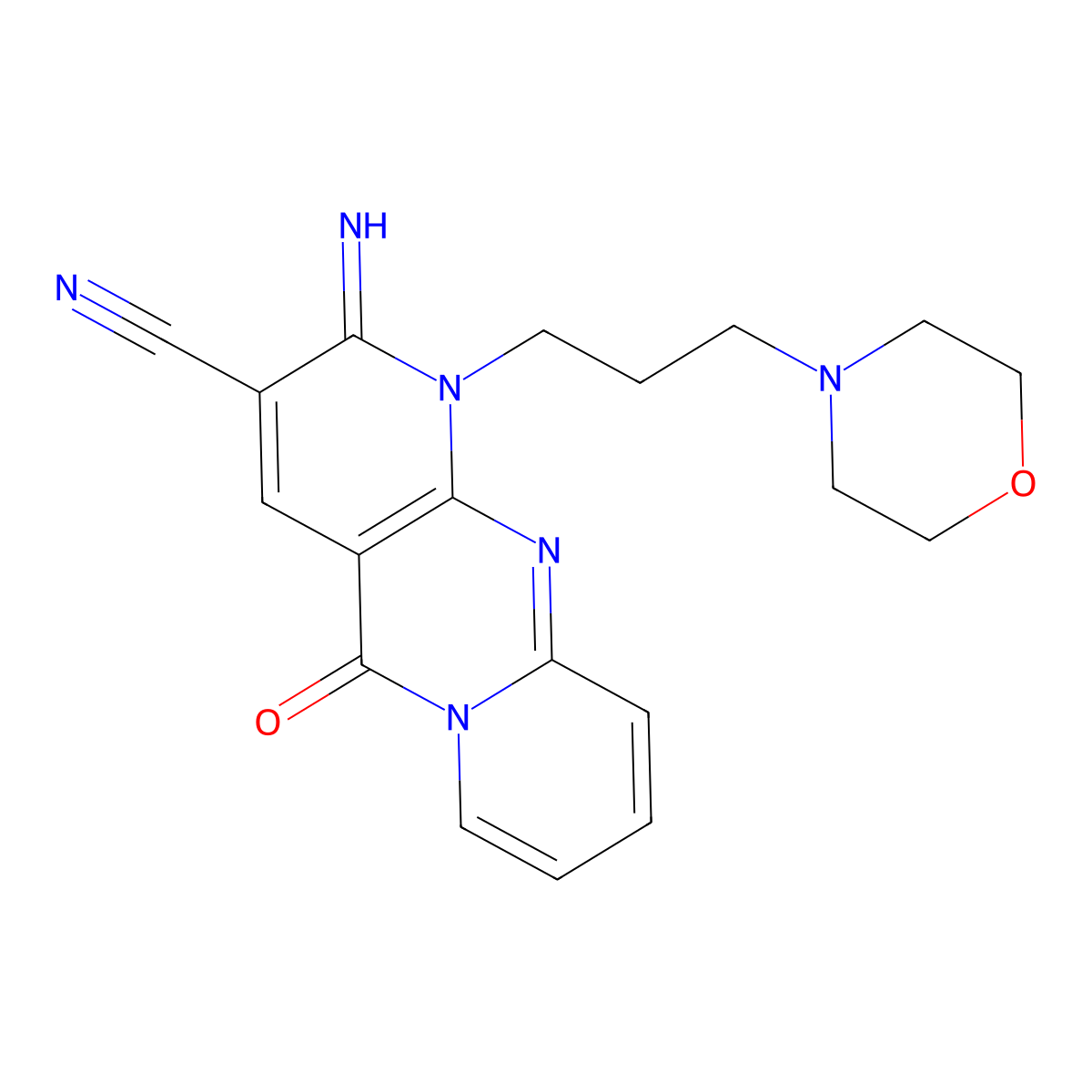 2-Imino-1-[3-(4-morpholinyl)propyl]-5-oxo-1,5-dihydro-2H-dipyrido[1,2-A:2,3-D]pyrimidine-3-carbonitrile molecular structure, CAS 380389-54-8