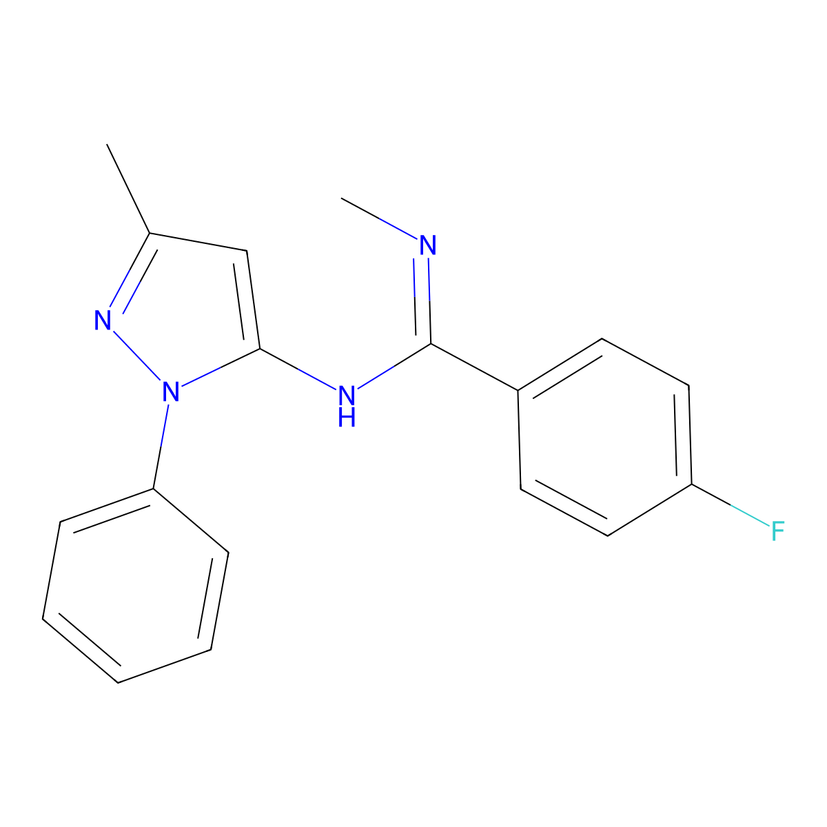 4-fluoro-N-methyl-N'-(3-methyl-1-phenyl-1H-pyrazol-5-yl)benzene-1-carboximidamide molecular structure, CAS 380394-41-2