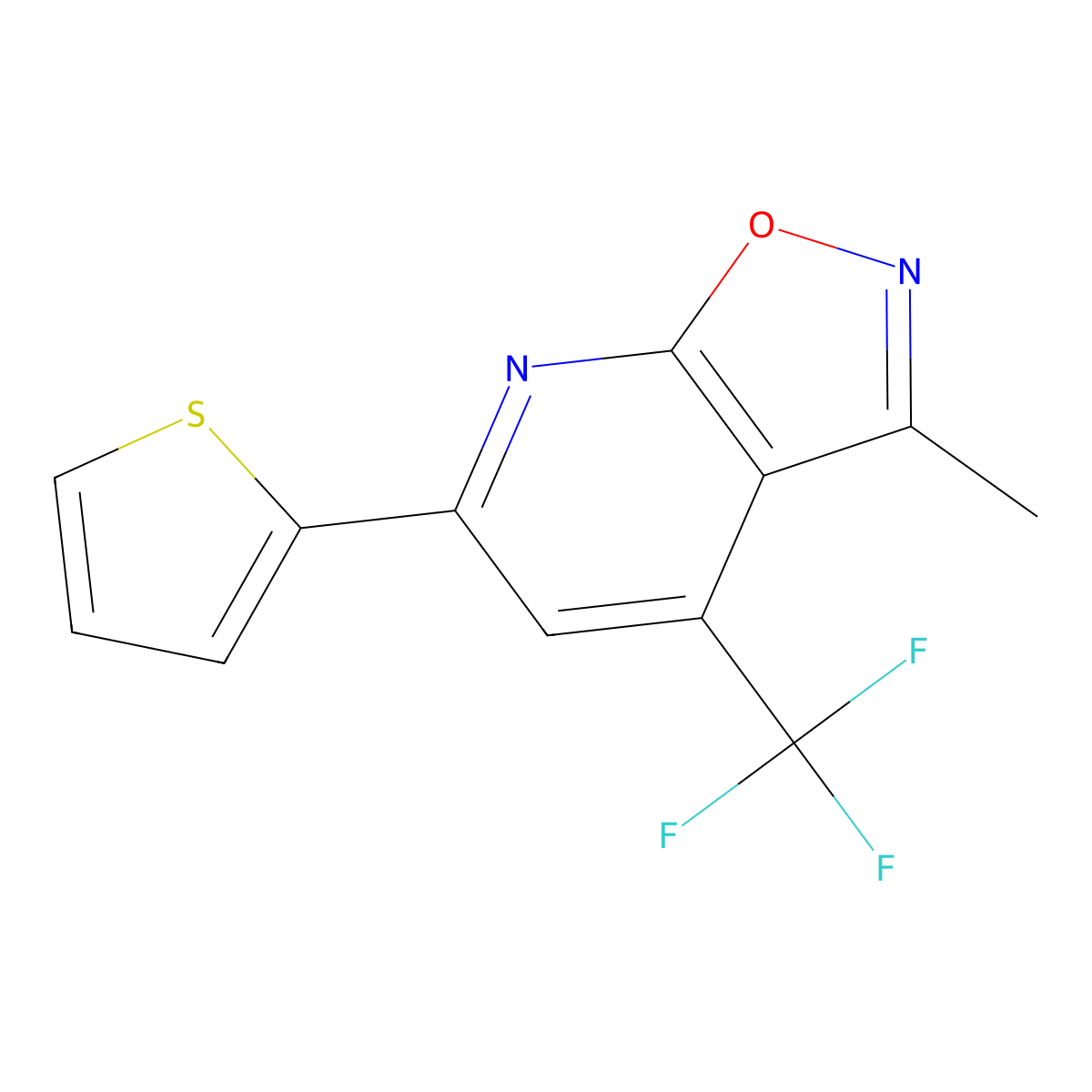 3-Methyl-6-(2-thienyl)-4-(trifluoromethyl)isoxazolo(5,4-B)pyridine molecular structure, CAS 380419-64-7