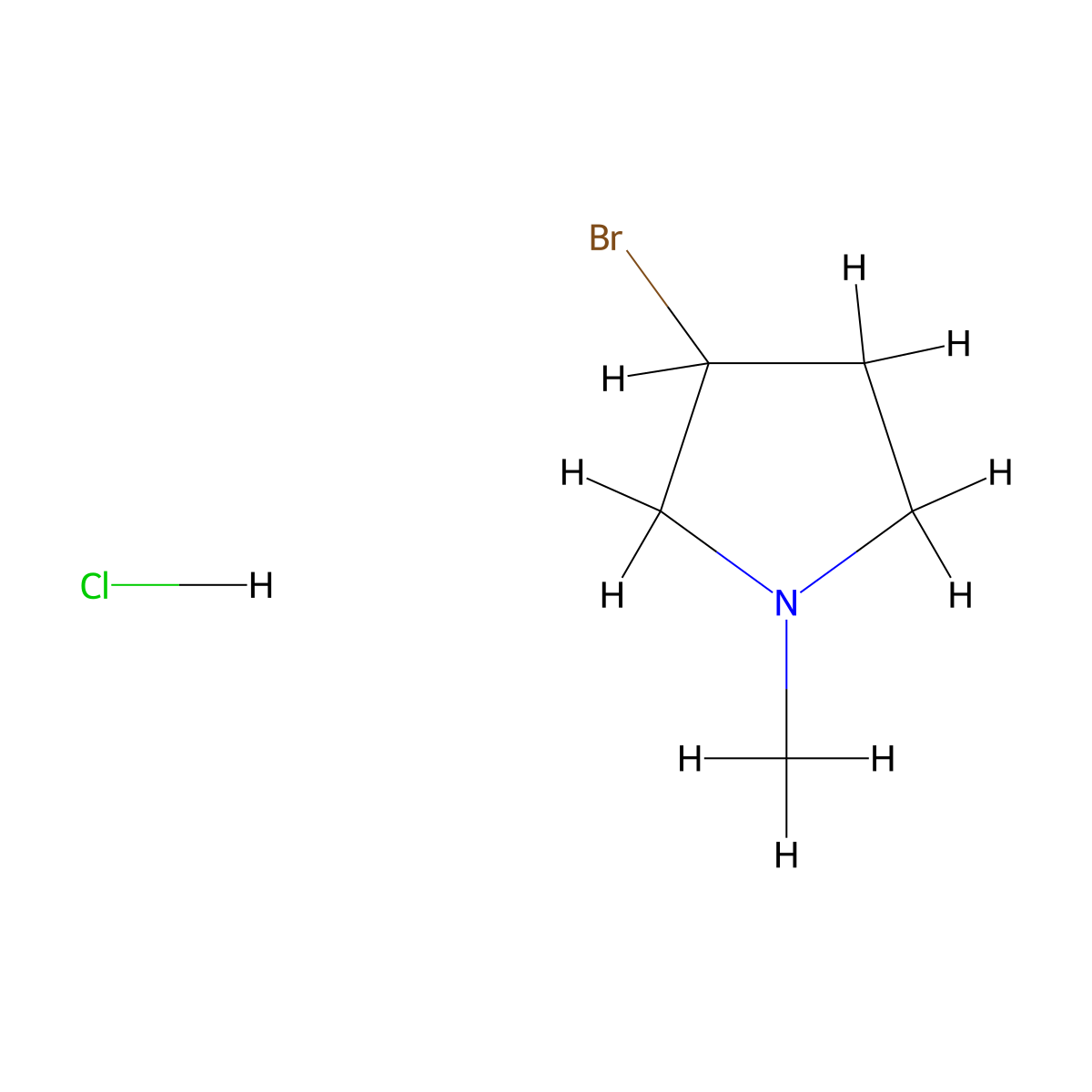 3-Bromo-1-methyl-pyrrolidine HCL molecular structure, CAS 38042-76-1