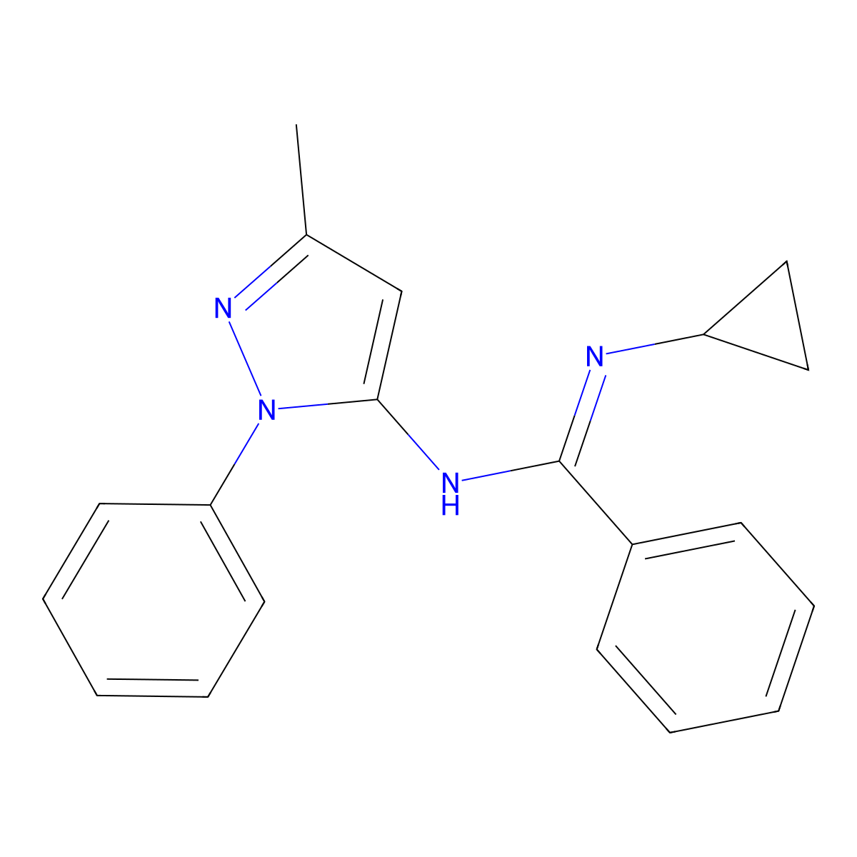 N-cyclopropyl-N'-(3-methyl-1-phenyl-1H-pyrazol-5-yl)benzenecarboximidamide molecular structure, CAS 380420-21-3