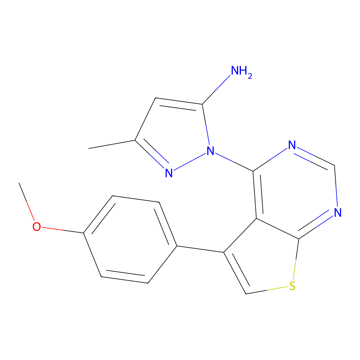 1-[5-(4-methoxyphenyl)thieno[2,3-d]pyrimidin-4-yl]-3-methyl-1H-pyrazol-5-amine molecular structure, CAS 380421-83-0