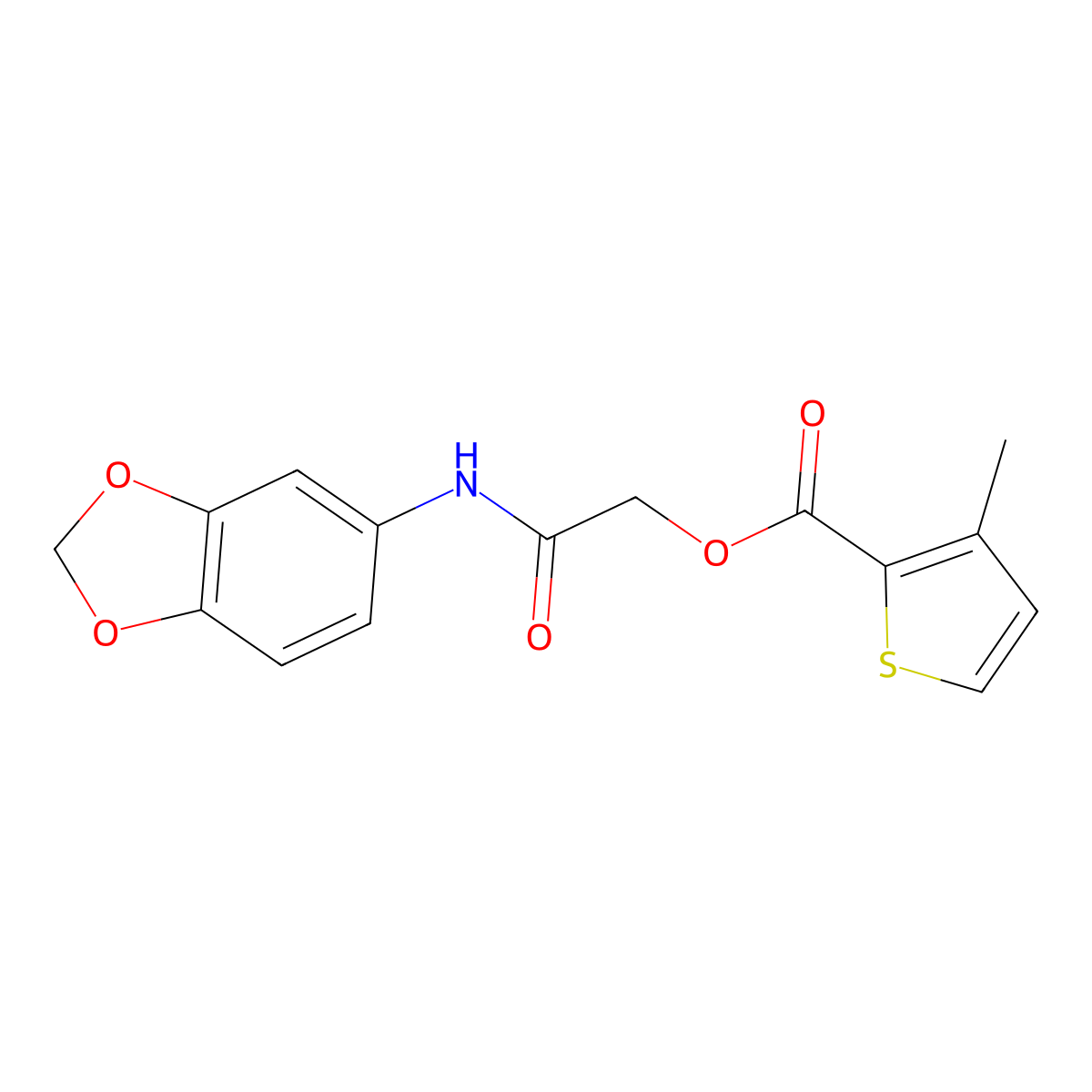 [(2H-1,3-benzodioxol-5-yl)carbamoyl]methyl 3-methylthiophene-2-carboxylate molecular structure, CAS 380423-11-0
