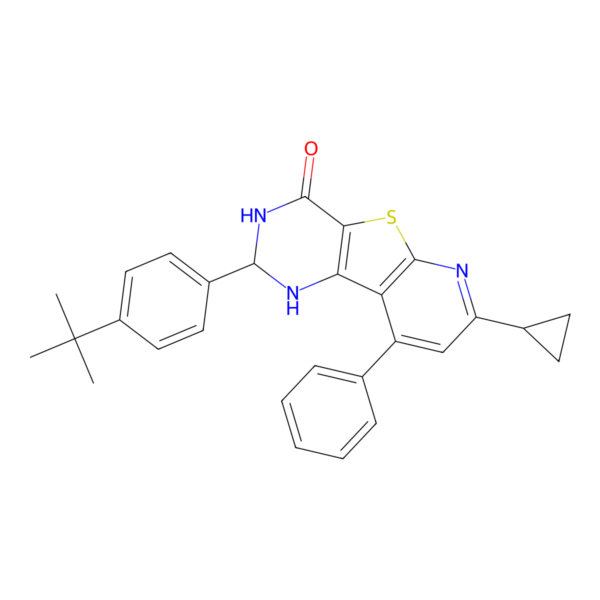 2-(4-(tert-butyl)phenyl)-7-cyclopropyl-9-phenyl-2,3-dihydropyrido[3',2':4,5]thieno[3,2-d]pyrimidin-4(1H)-one molecular structure, CAS 380423-65-4