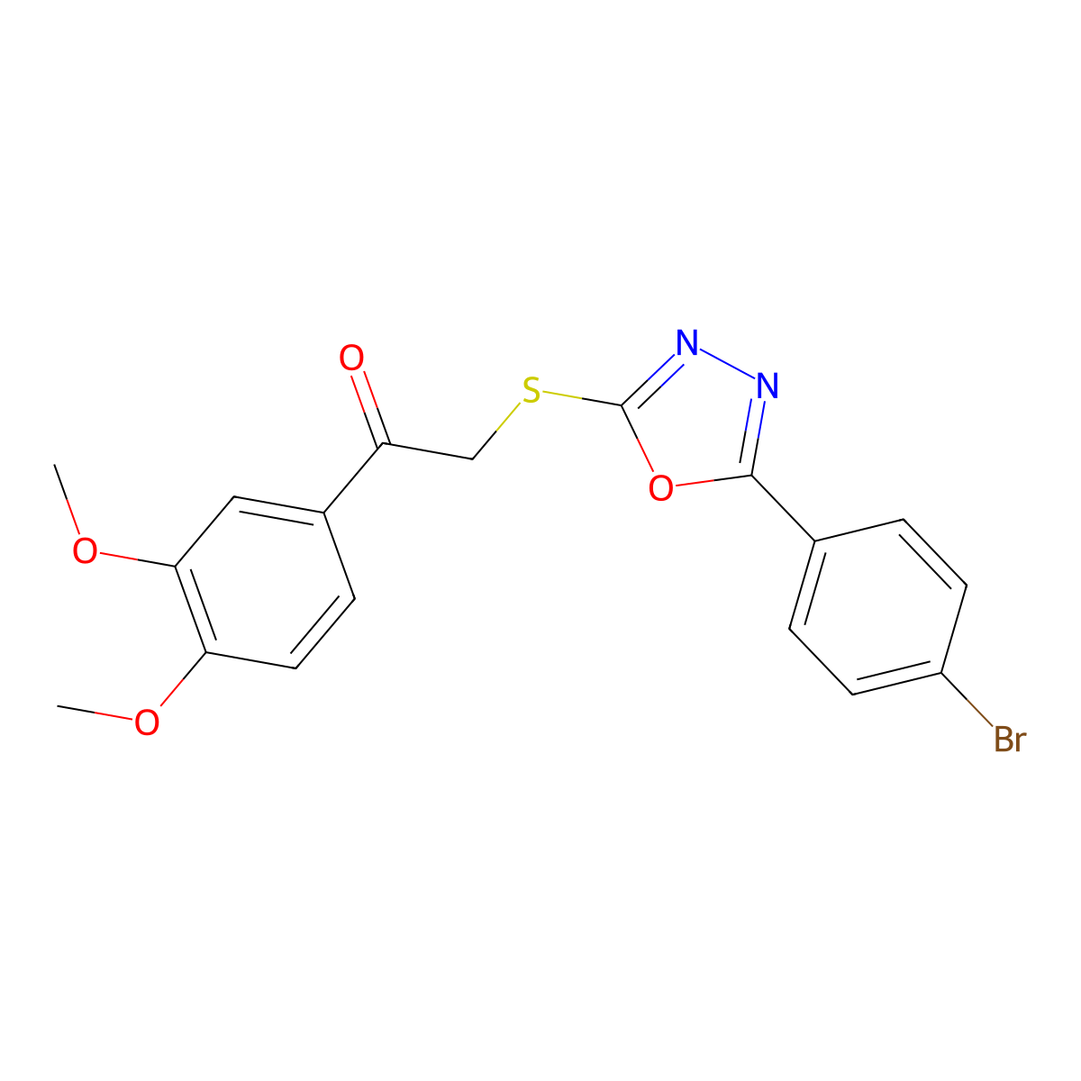 2-{[5-(4-Bromophenyl)-1,3,4-oxadiazol-2-yl]sulfanyl}-1-(3,4-dimethoxyphenyl)ethanone molecular structure, CAS 380424-51-1