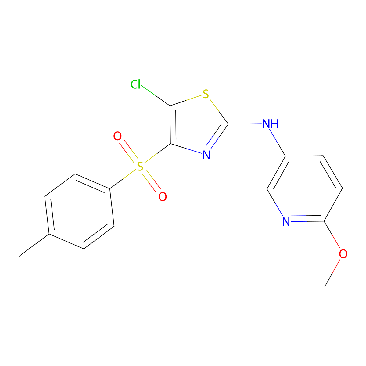 N-[5-chloro-4-(4-methylbenzenesulfonyl)-1,3-thiazol-2-yl]-6-methoxypyridin-3-amine molecular structure, CAS 380424-58-8