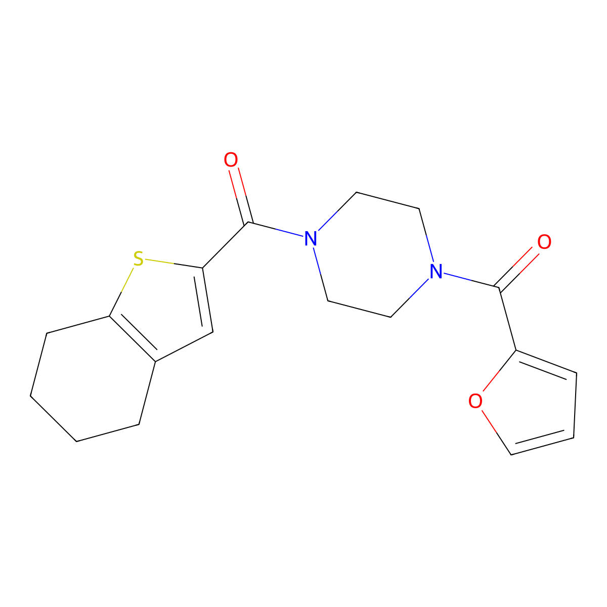 1-(Furan-2-carbonyl)-4-(4,5,6,7-tetrahydro-1-benzothiophene-2-carbonyl)piperazine molecular structure, CAS 380424-66-8