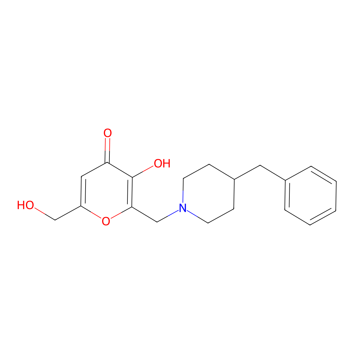2-[(4-benzylpiperidin-1-yl)methyl]-3-hydroxy-6-(hydroxymethyl)-4H-pyran-4-one molecular structure, CAS 380426-92-6