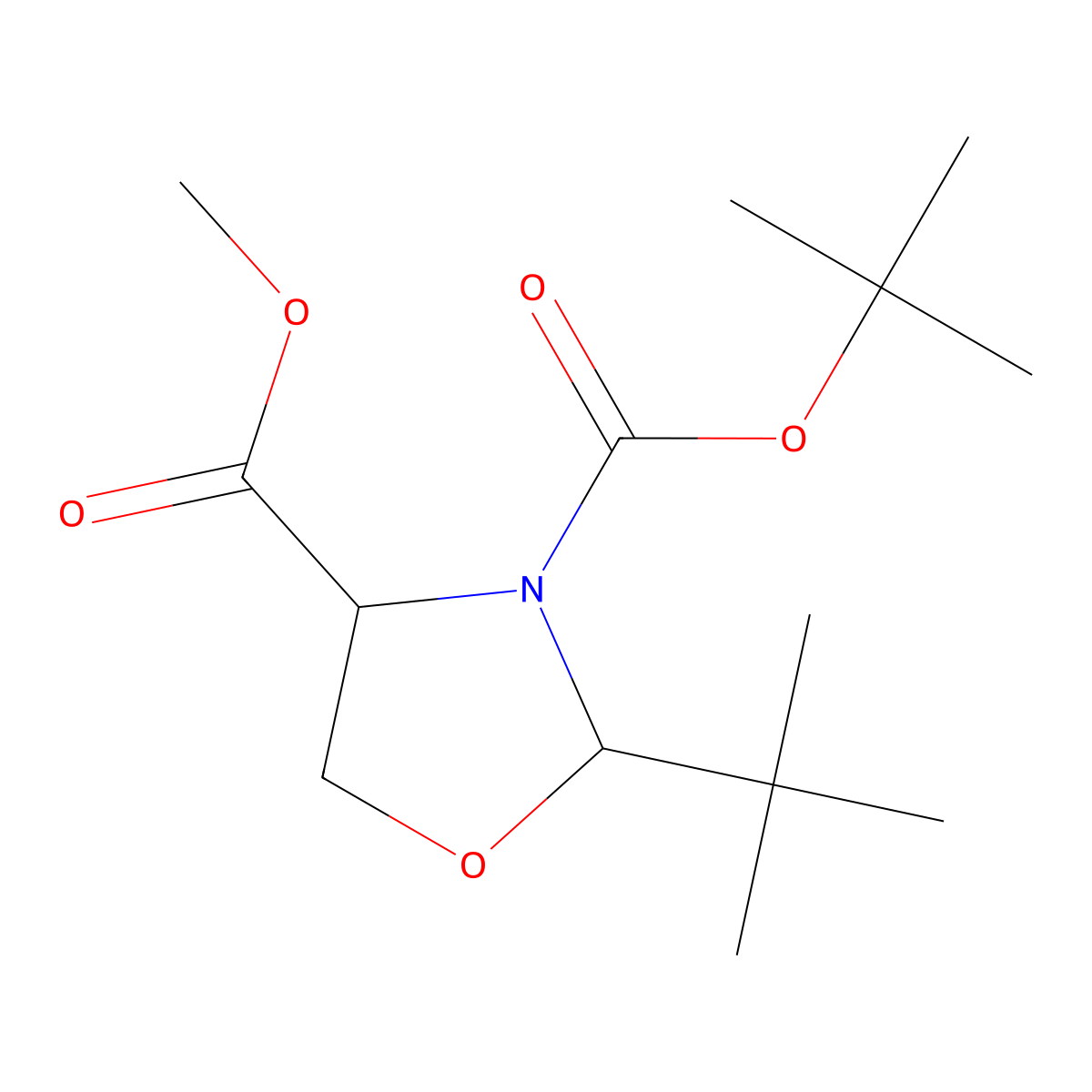 (2S,4R)-3-tert-Butyl 4-methyl 2-tert-butyloxazolidine-3,4-dicarboxylate molecular structure, CAS 380429-42-5