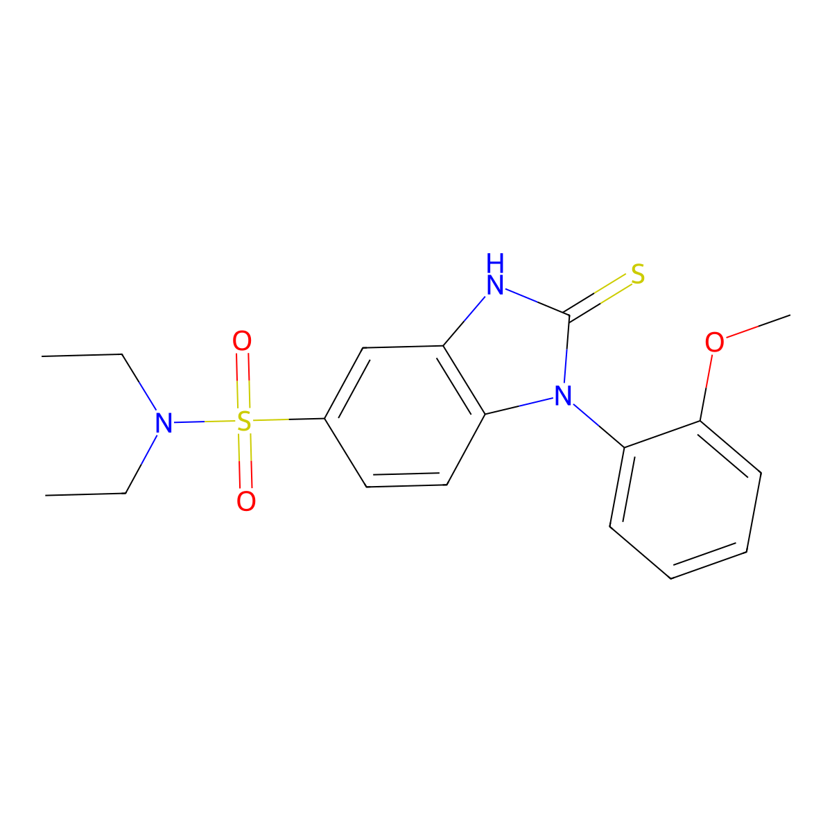 N,N-diethyl-1-(2-methoxyphenyl)-2-sulfanyl-1H-1,3-benzodiazole-5-sulfonamide molecular structure, CAS 380431-56-1