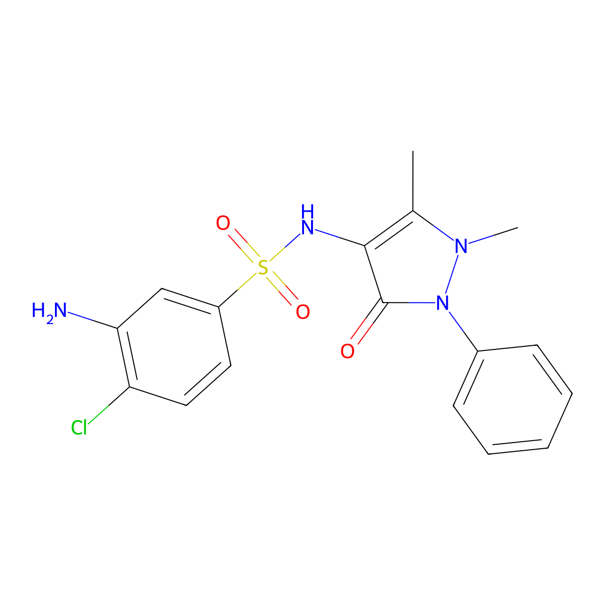 3-amino-4-chloro-N-(1,5-dimethyl-3-oxo-2-phenyl-2,3-dihydro-1H-pyrazol-4-yl)benzene-1-sulfonamide molecular structure, CAS 380431-71-0