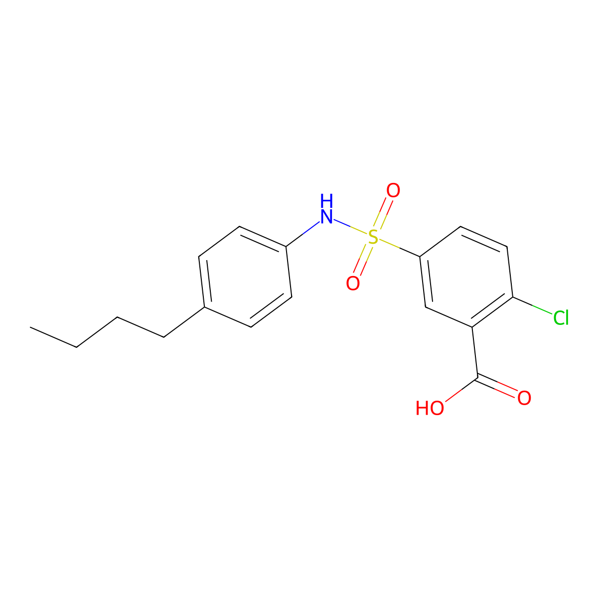 5-[(4-Butylphenyl)sulfamoyl]-2-chlorobenzoic acid molecular structure, CAS 380432-26-8