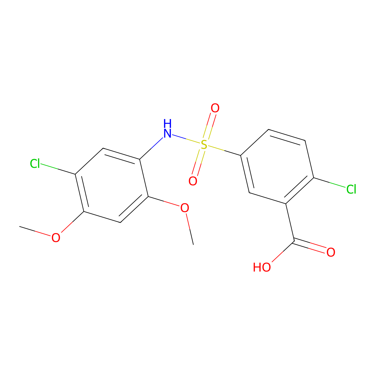 2-Chloro-5-((5-chloro-2,4-dimethoxyphenyl)sulfamoyl)benzoic acid molecular structure, CAS 380432-27-9