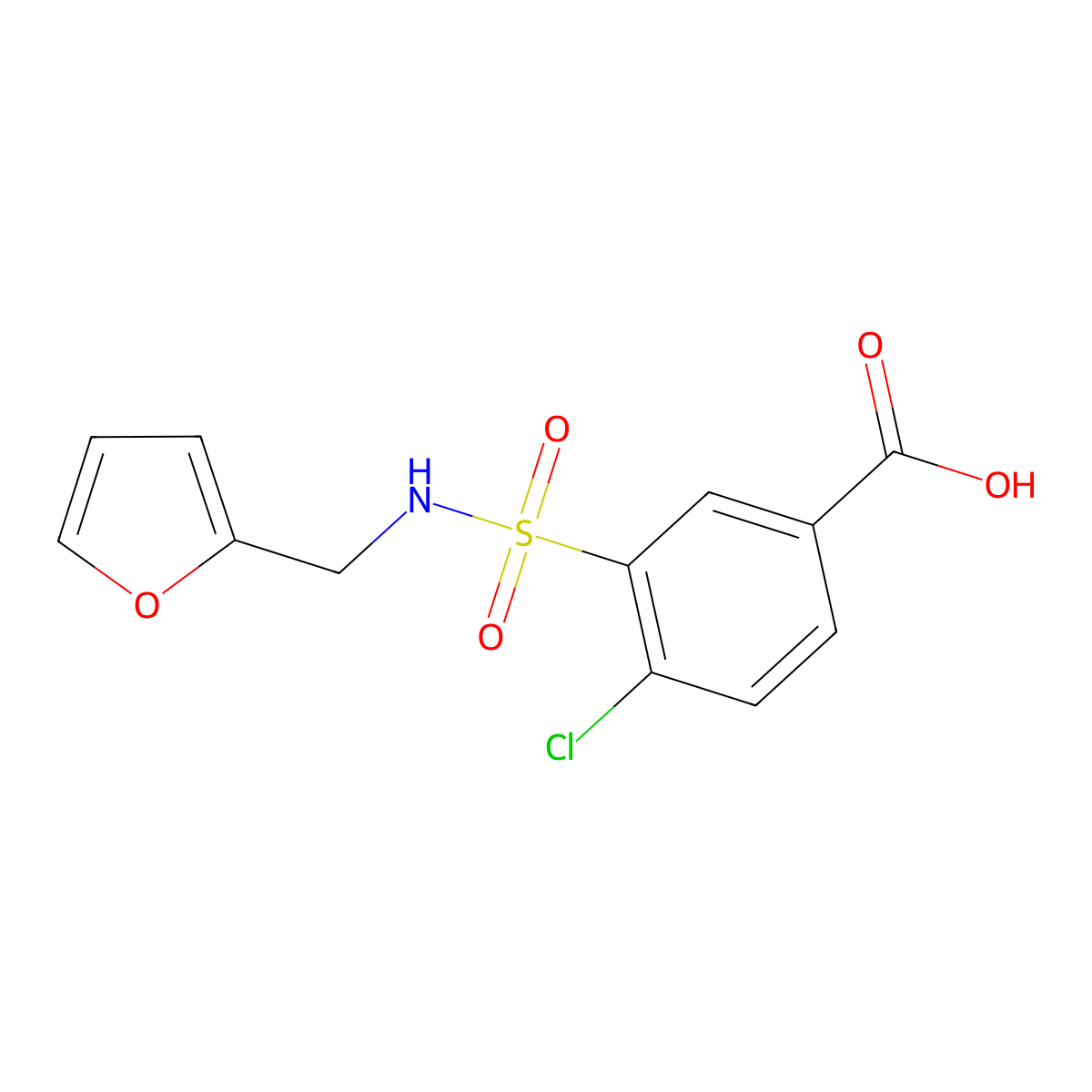 4-Chloro-3-(((furan-2-yl)methyl)sulfamoyl)benzoic acid molecular structure, CAS 380432-44-0